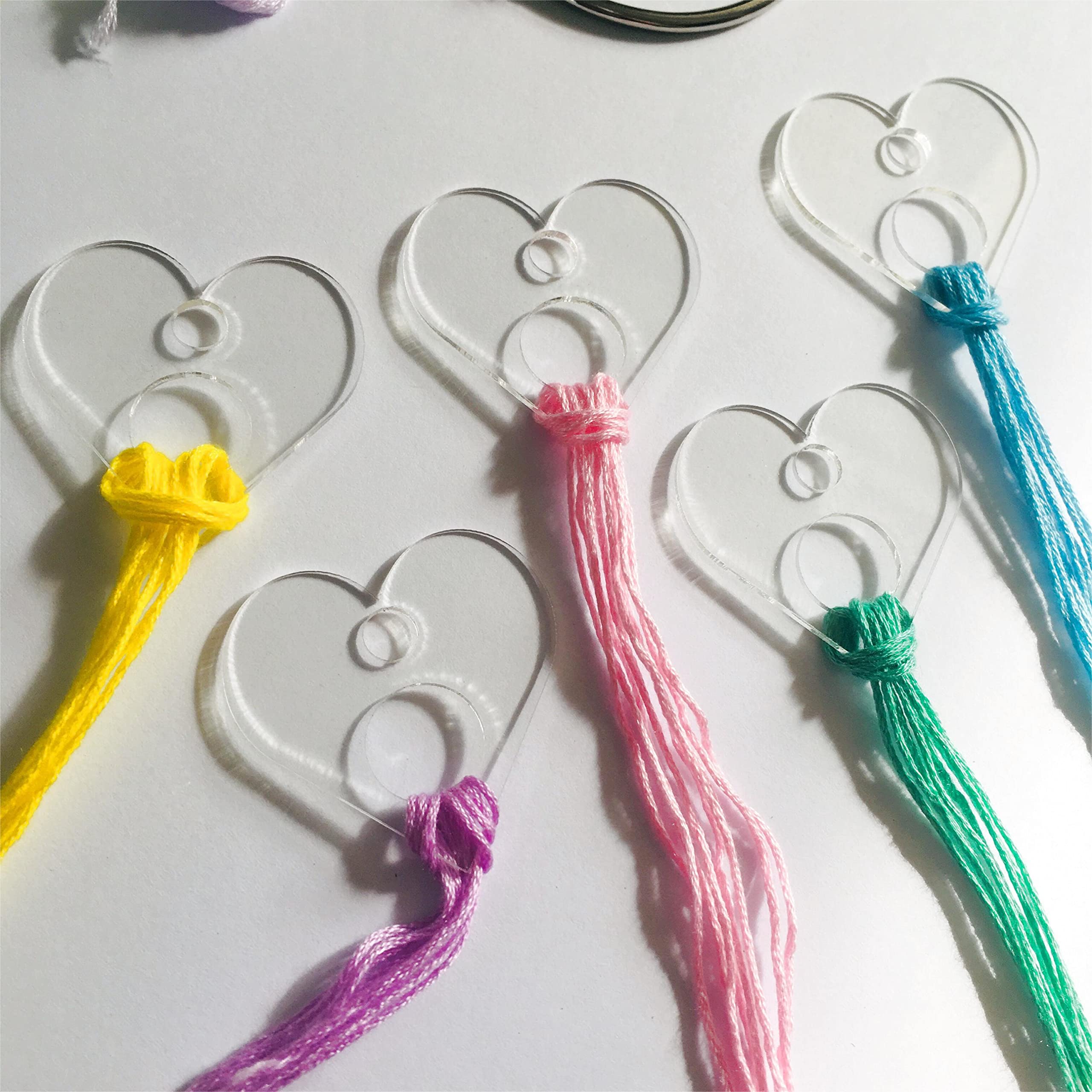 20PCS Clear Heart Acrylic Thread Drops - Cross Stitch Floss Bobbins Organizers for Embroidery Needlework | Perfect for Craft Storage, Sewing Projects & DIY Scrapbooking