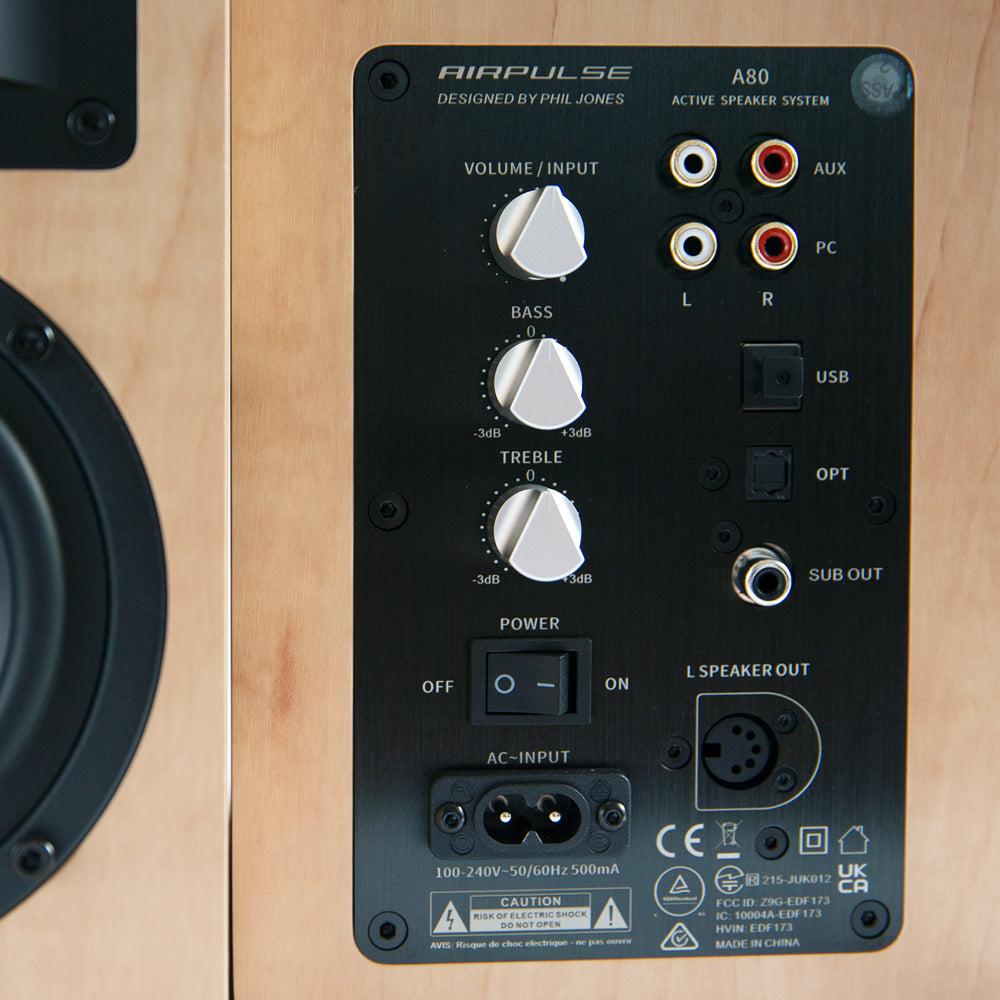 Airpulse A80 Active Bookshelf Speakers - Premium HiFi Audio System with Bluetooth, Pine Wood Finish - Perfect for Home Theater, Studio & Office Use