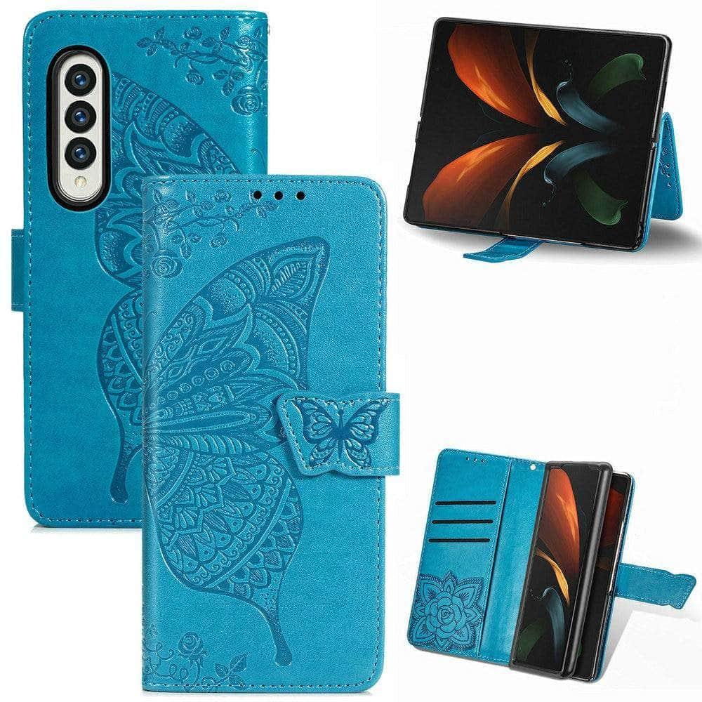 3D Butterfly Galaxy Z Fold 3 5G Wallet Case - Slim Protective Cover for Samsung Z Fold 3 - Stylish Phone Wallet with Card Slots - Perfect for Work, Travel and Everyday Use