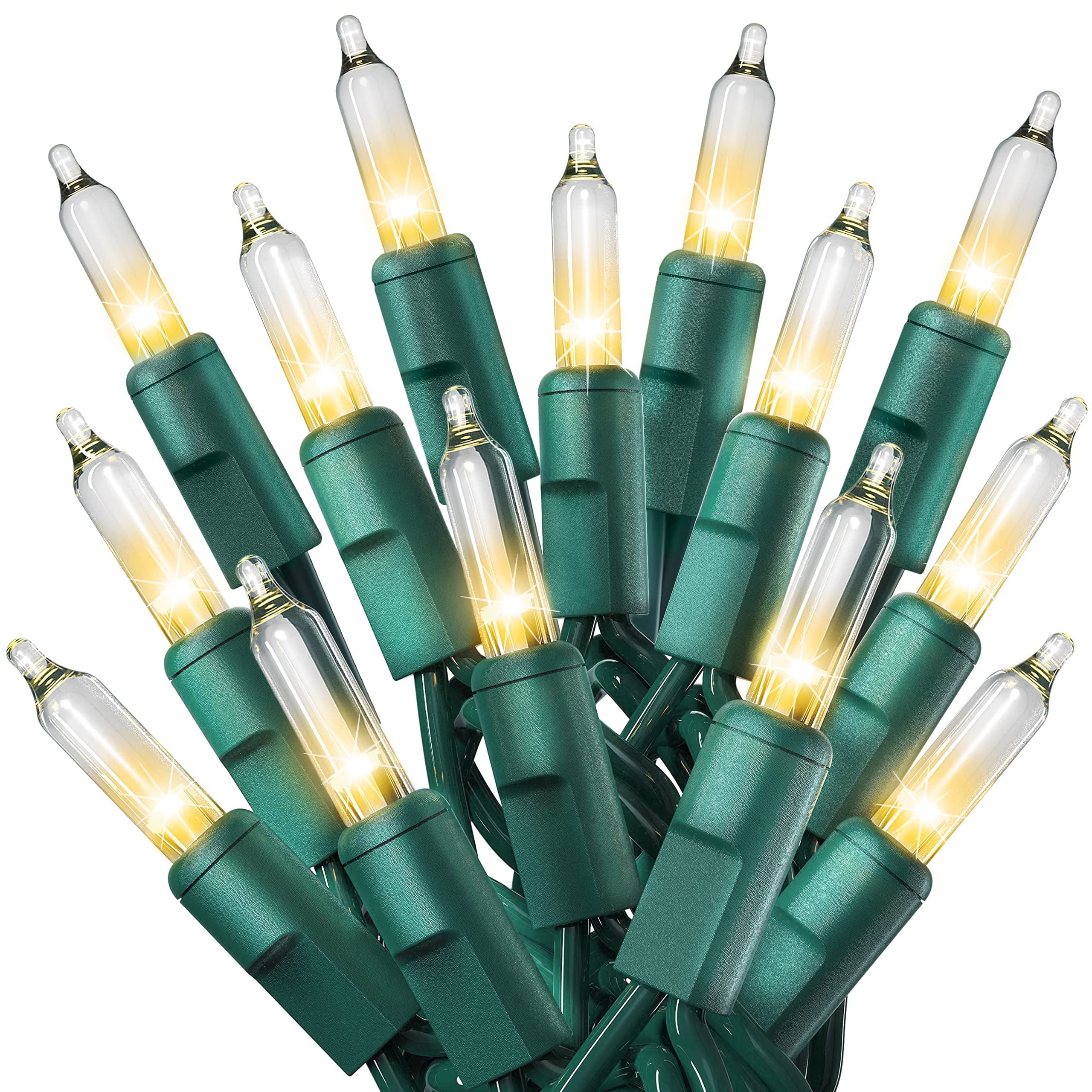 PREXTEX 10ft 50-LED Christmas String Lights - Clear Warm White Twinkle Lights with Green Wire for Indoor/Outdoor Holiday Decor - Perfect for Christmas Trees, Easter Decorations, and Party Lighting