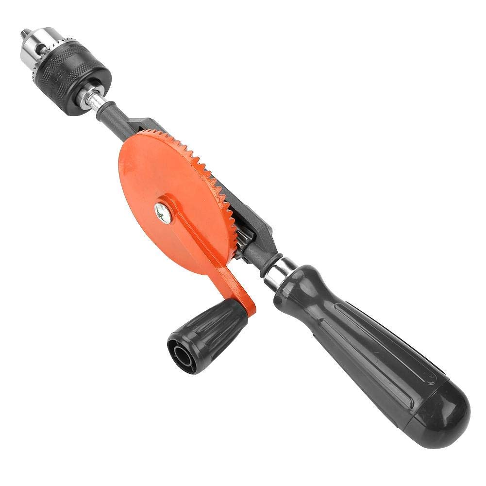 Hand Crank Drill - 1/4-Inch & 3/8-Inch Chuck Portable Manual Drill with Double Pinions - Compact Hand Tool for Woodworking, Plastic & DIY Projects - Perfect for Camping, Emergency Repairs & Off-Grid Use