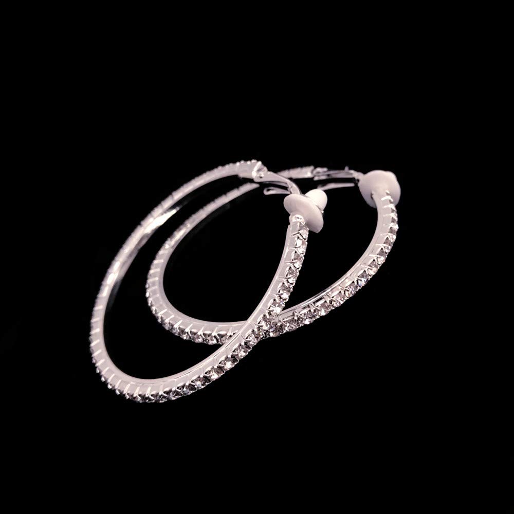 Elicola 3 Pairs Clip On Hoop Earrings with Cubic Zirconia - Non Piercing Earrings Set for Women & Girls (Silver, 35-55mm) - Perfect for Parties, Weddings & Everyday Wear