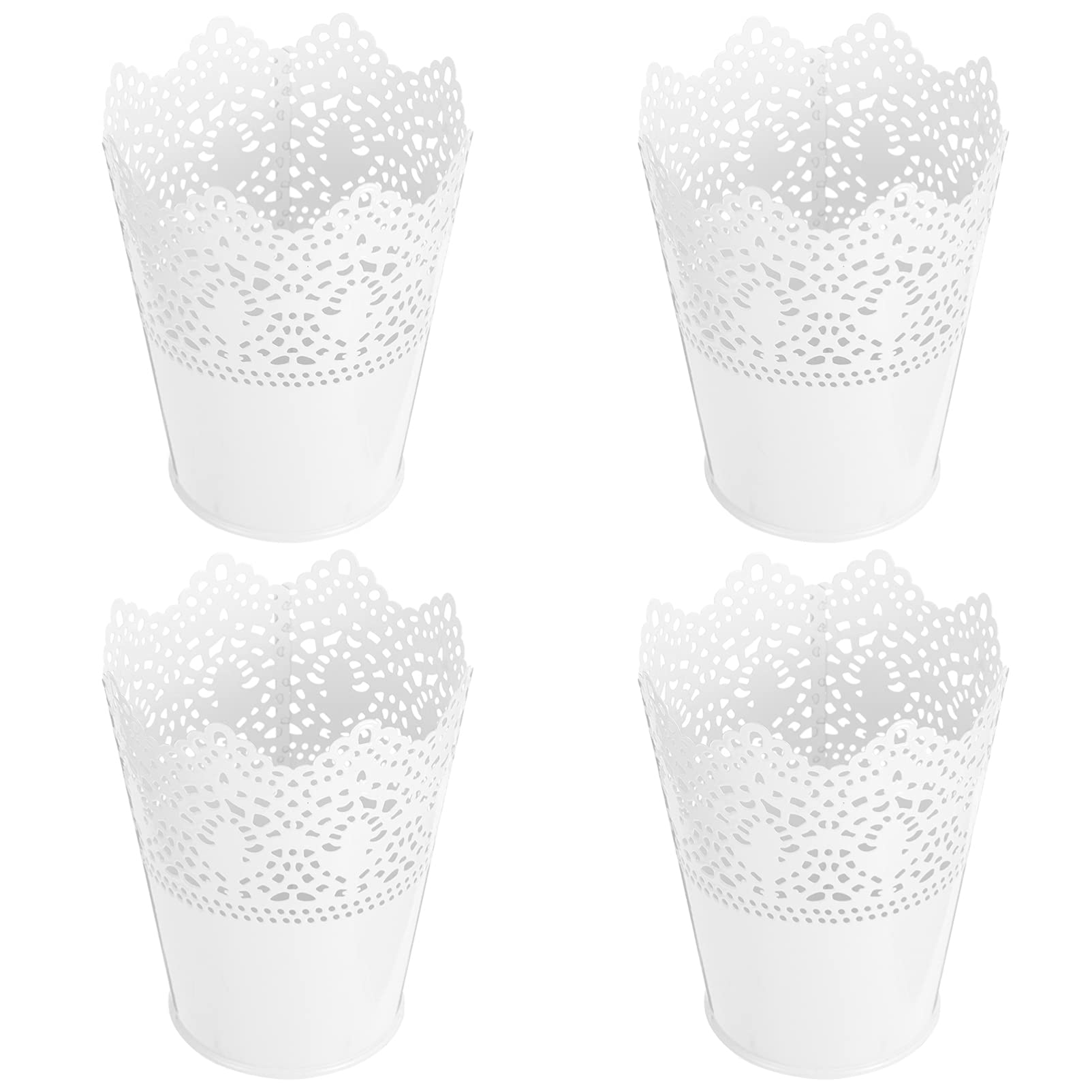 EXCEART 4-Piece Metal Flower Vase Set - Rustic Iron Hollow Planter with Lace Design, Multi-Functional Desktop Organizer for Pencils, Jewelry & Small Trash - Perfect for Home Office, Wedding Decor & Farmhouse Style Decorations