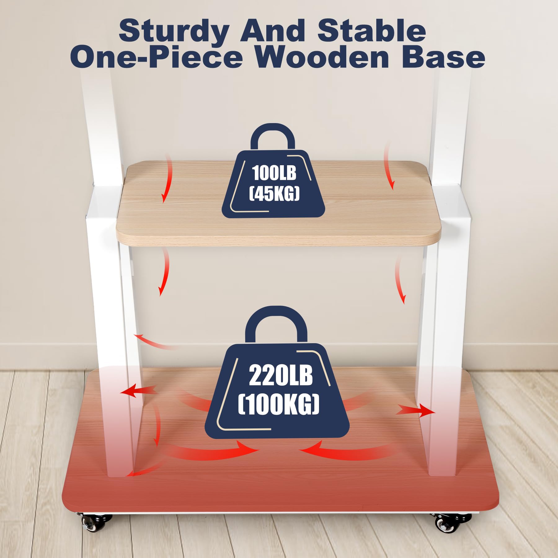 Adjustable Rolling TV Stand for 32-75 Inch Flat/Curved Screens - Heavy-Duty Mobile TV Cart with Wheels & Wood Shelf, Supports LCD/LED/OLED TVs up to 100lbs (White) - Perfect for Living Room, Bedroom, or Office Entertainment Setup