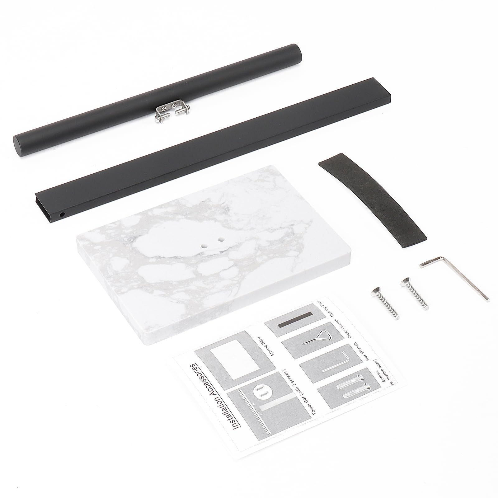 Stainless Steel T-Shape Hand Towel Holder Stand - 14 Inch Bathroom & Kitchen Towel Rack with Marble Base (Black) | Perfect for Vanity Countertops, Sink Areas & Guest Bathrooms