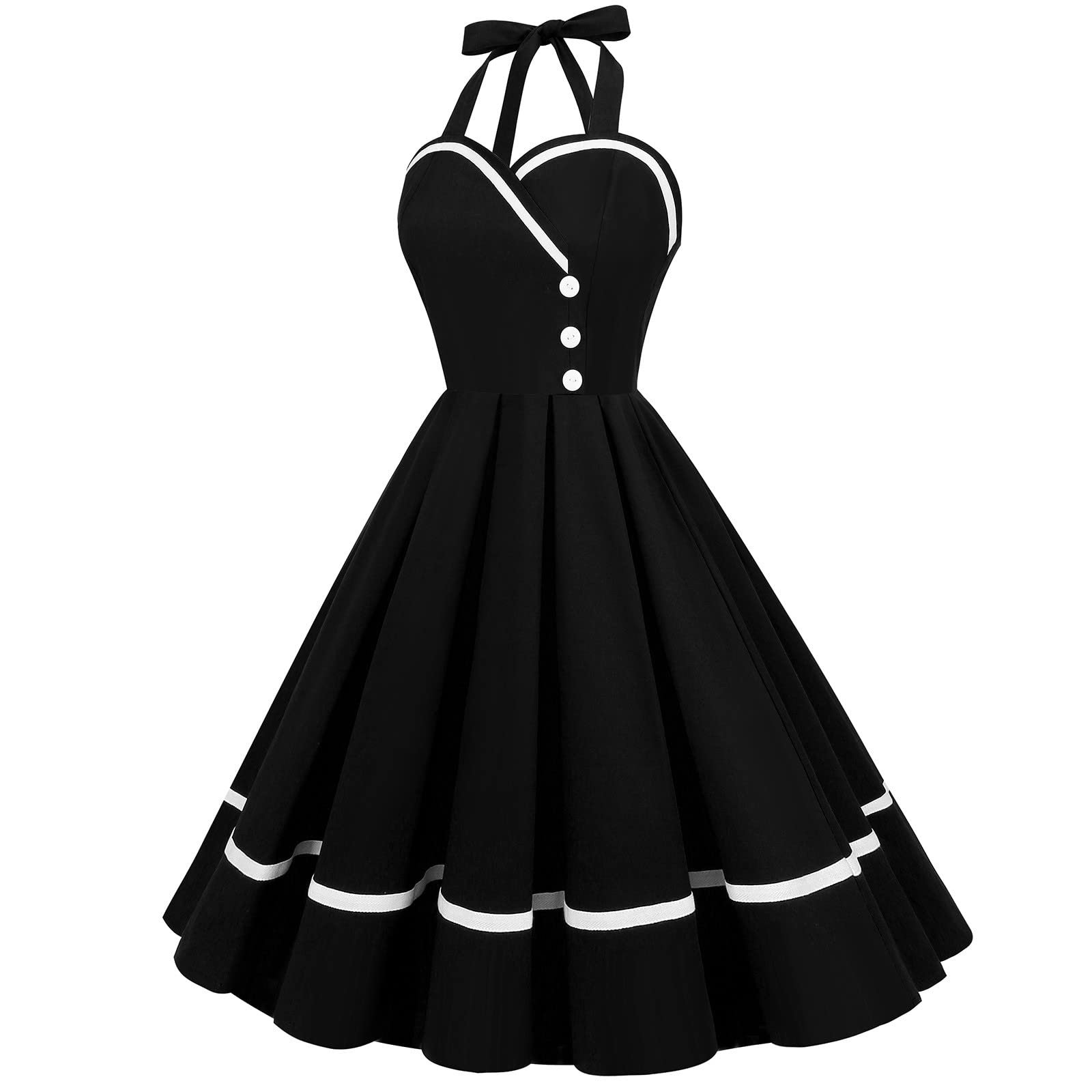 Vintage 1950s Cocktail Dresses for Women - Halter Sleeveless Pleated Prom Dress Wedding Guest Tea Party Outfit Inspired by Audrey Hepburn | Perfect for Evening Parties, Bridal Showers & Formal Events