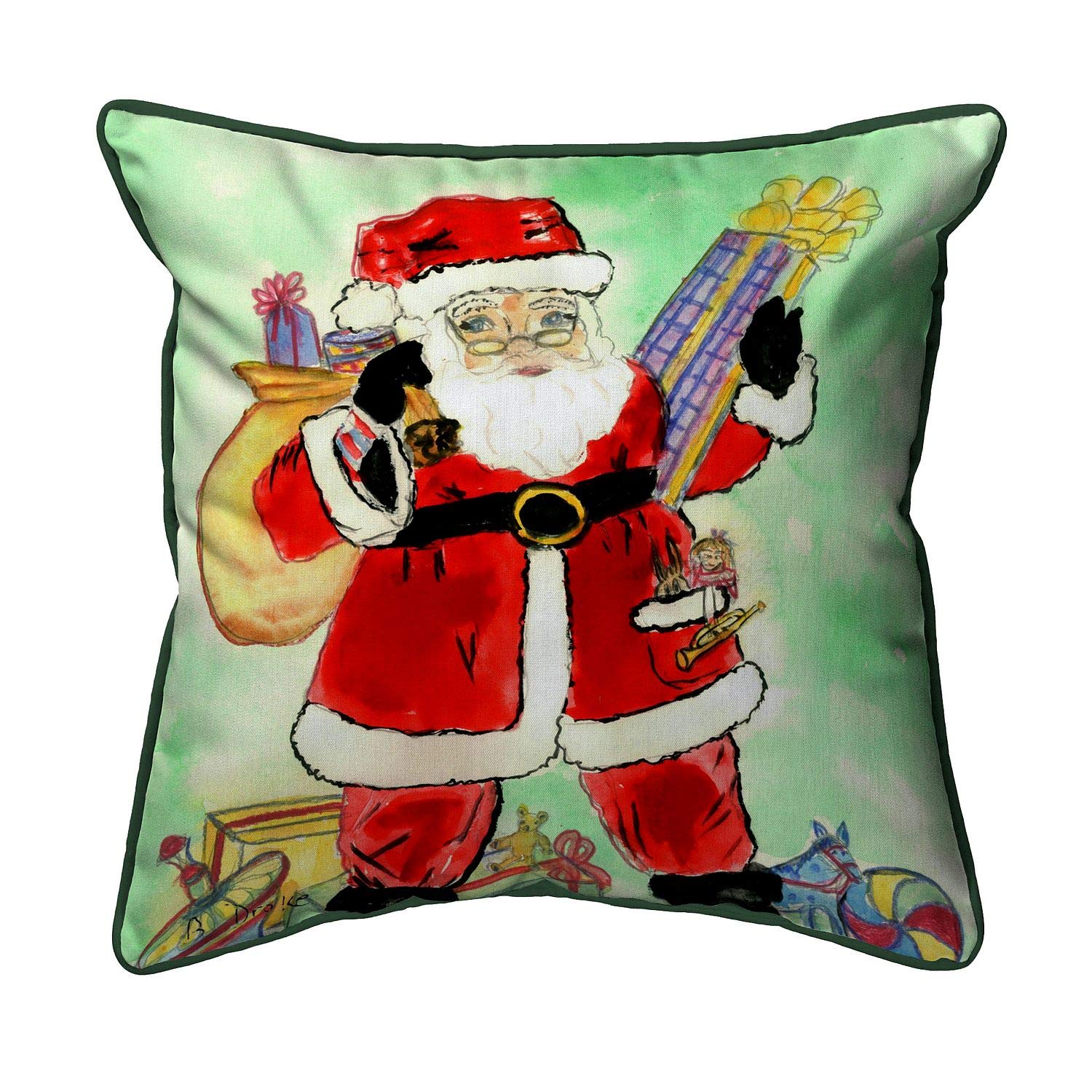 Betsy Drake Santa Pillow - 18x18 Inch Christmas Decorative Throw Pillow for Couch, Sofa & Bed - Perfect Holiday Home Decor Gift