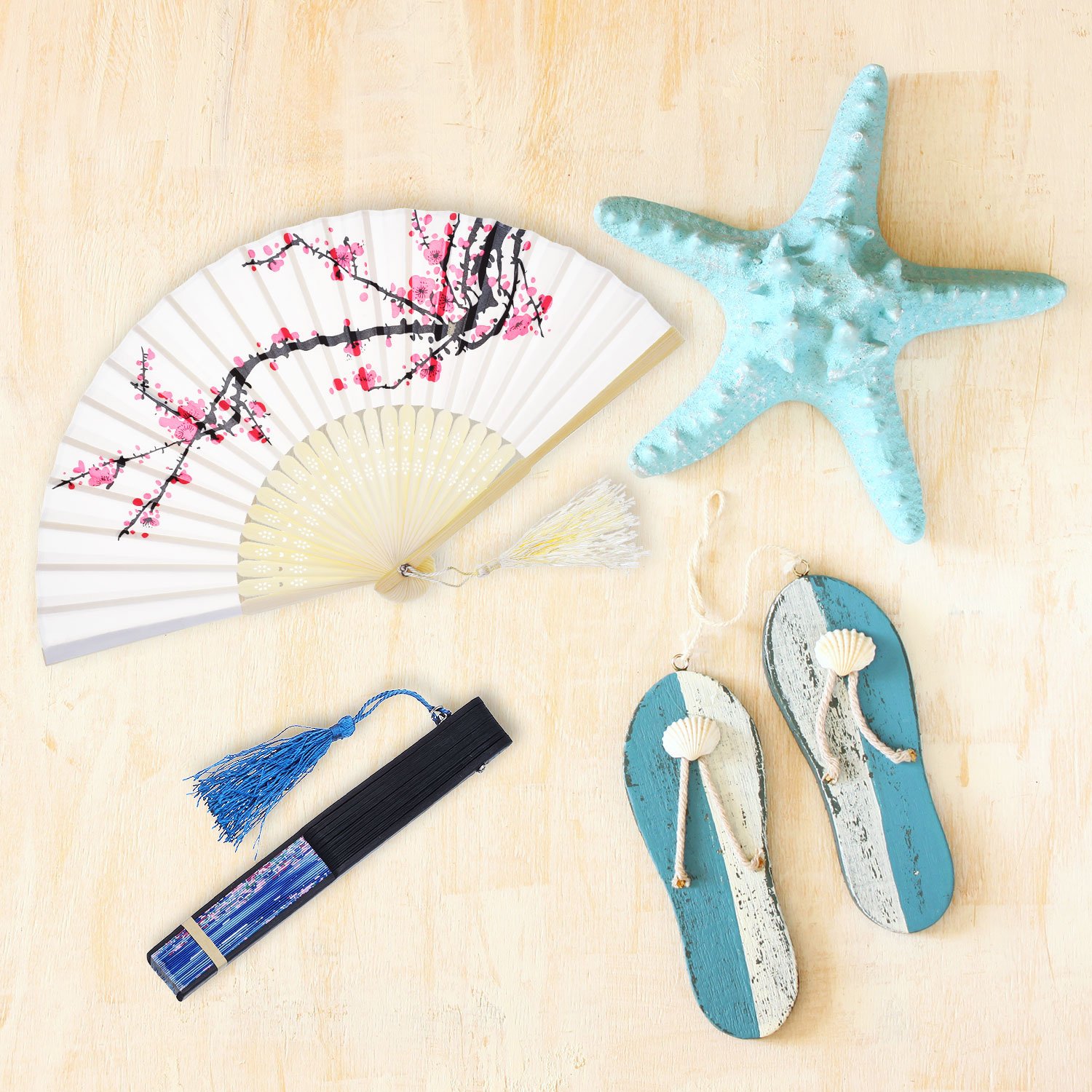 2 Pack Folding Handheld Bamboo Fans with Tassel - Traditional Chinese Style Women's Hollow Carved Hand Fans for Wall Decor, Wedding Favors, Photo Props & Summer Cooling (Cherry Blossom & Butterfly Design)