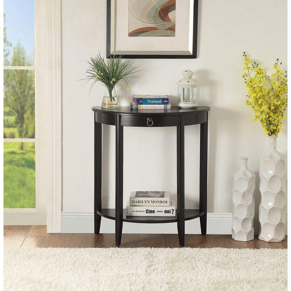 HABITRIO Console Sofa Table - Half Moon Design Solid MDF with Pine Wood Legs, 2-Tier Storage Shelf for Entryway, Hallway & Living Room - Black | Perfect for Small Spaces, Home Decor & Organizing Keys, Books & Decor Items