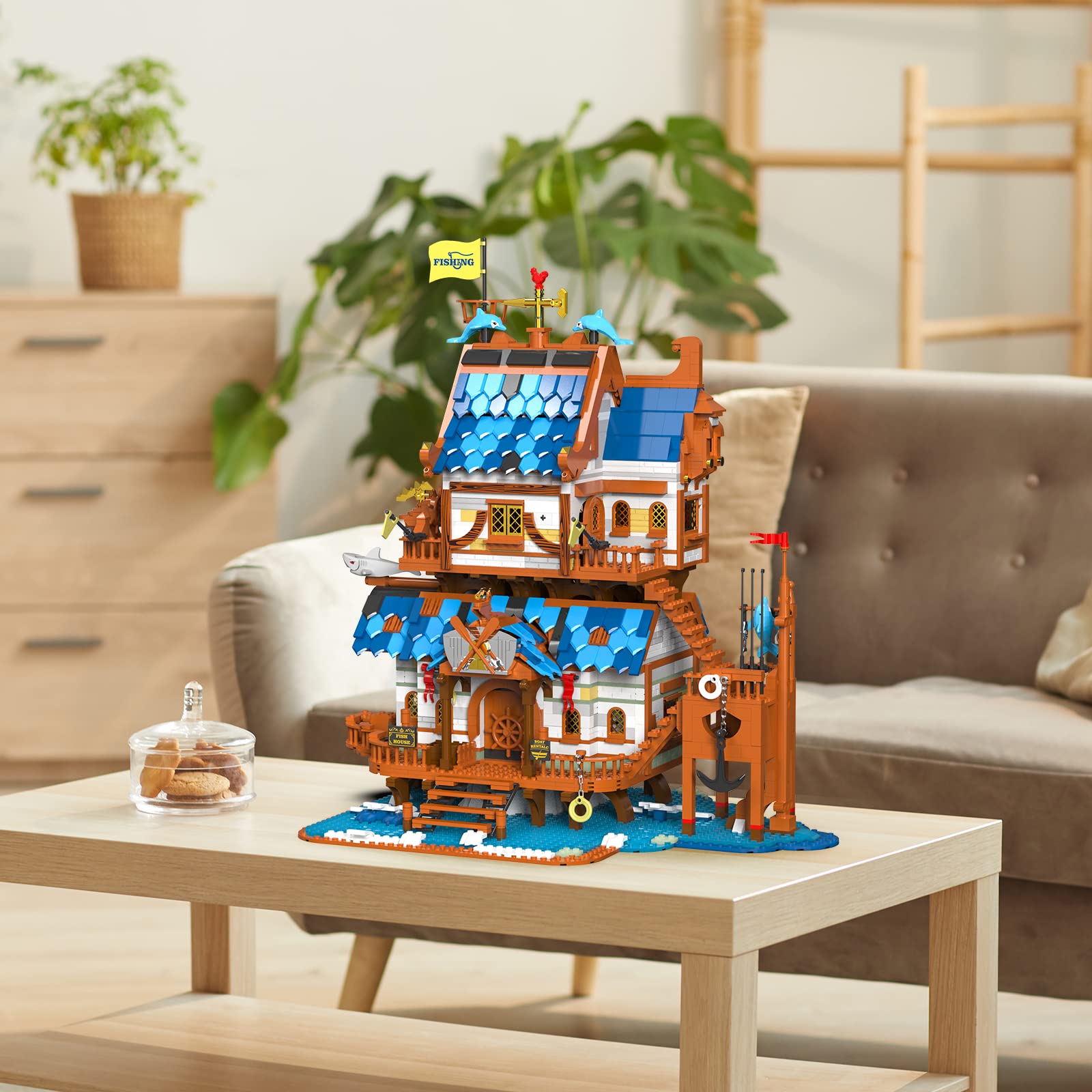JMBricklayer Medieval Fishing Shop Building Set for Adults - LED Lighting Kit, Creative Castle House Model Toy | Collectible Display & Gift Idea for Boys & Girls (41107) | Perfect for Home Decor, Hobbyists & LEGO Enthusiasts
