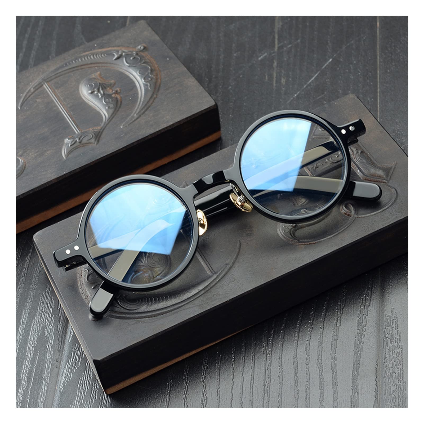 Vintage Round Blue Light Blocking Reading Glasses - Anti-Eye Strain for Computer & Screen Use - Professor Style Readers (Black, 1.0 Magnification) - Perfect for Office Work, Online Classes & Nighttime Reading