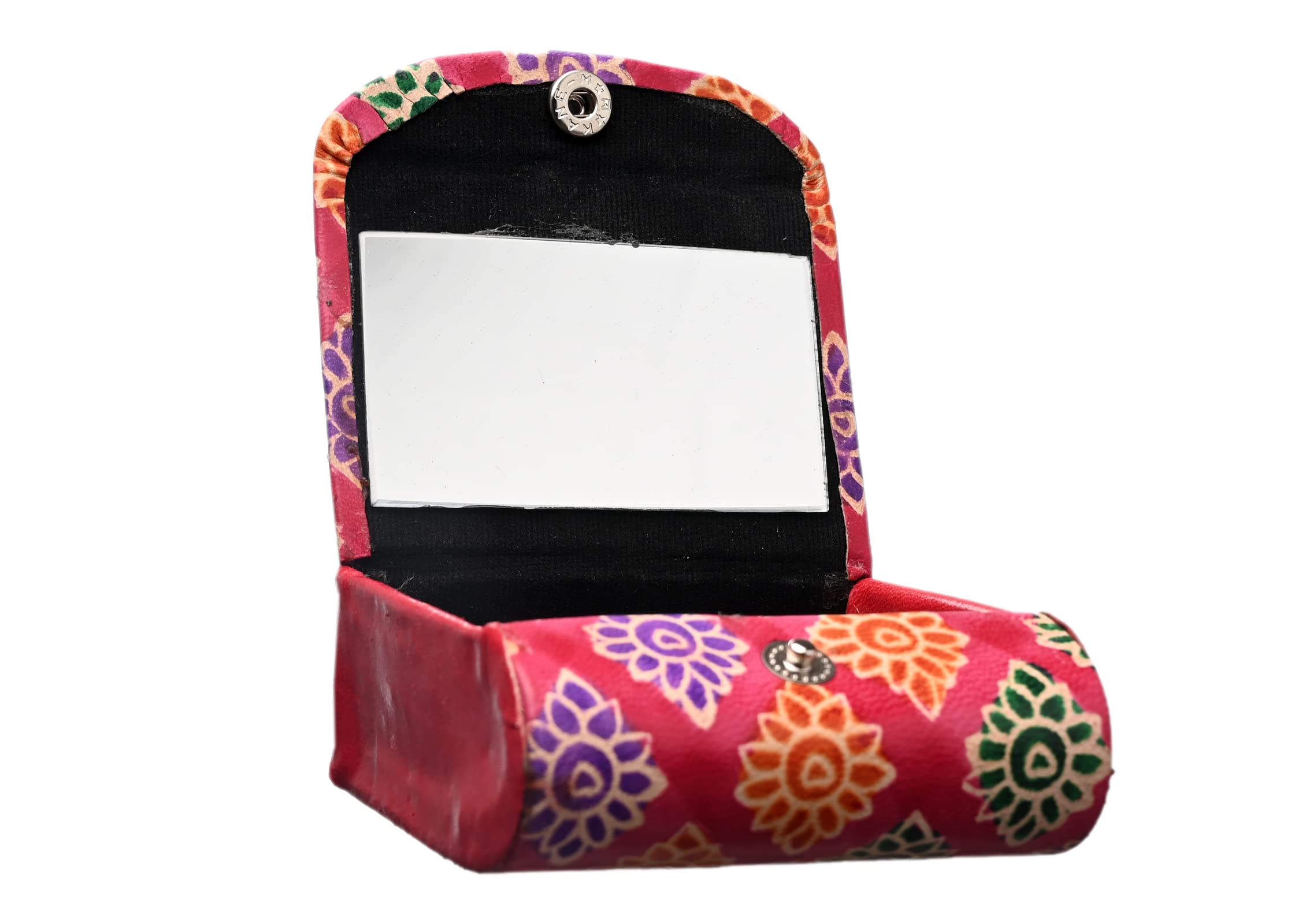 Premium Leather Lipstick Case Holder with Mirror - Traditional Floral Design Jewelry Box Organizer for 2 Lipsticks - Perfect for Handbags & Crossbody Bags (Dark Pink) - Ideal Gift for Women, Makeup Lovers & Travel Accessories