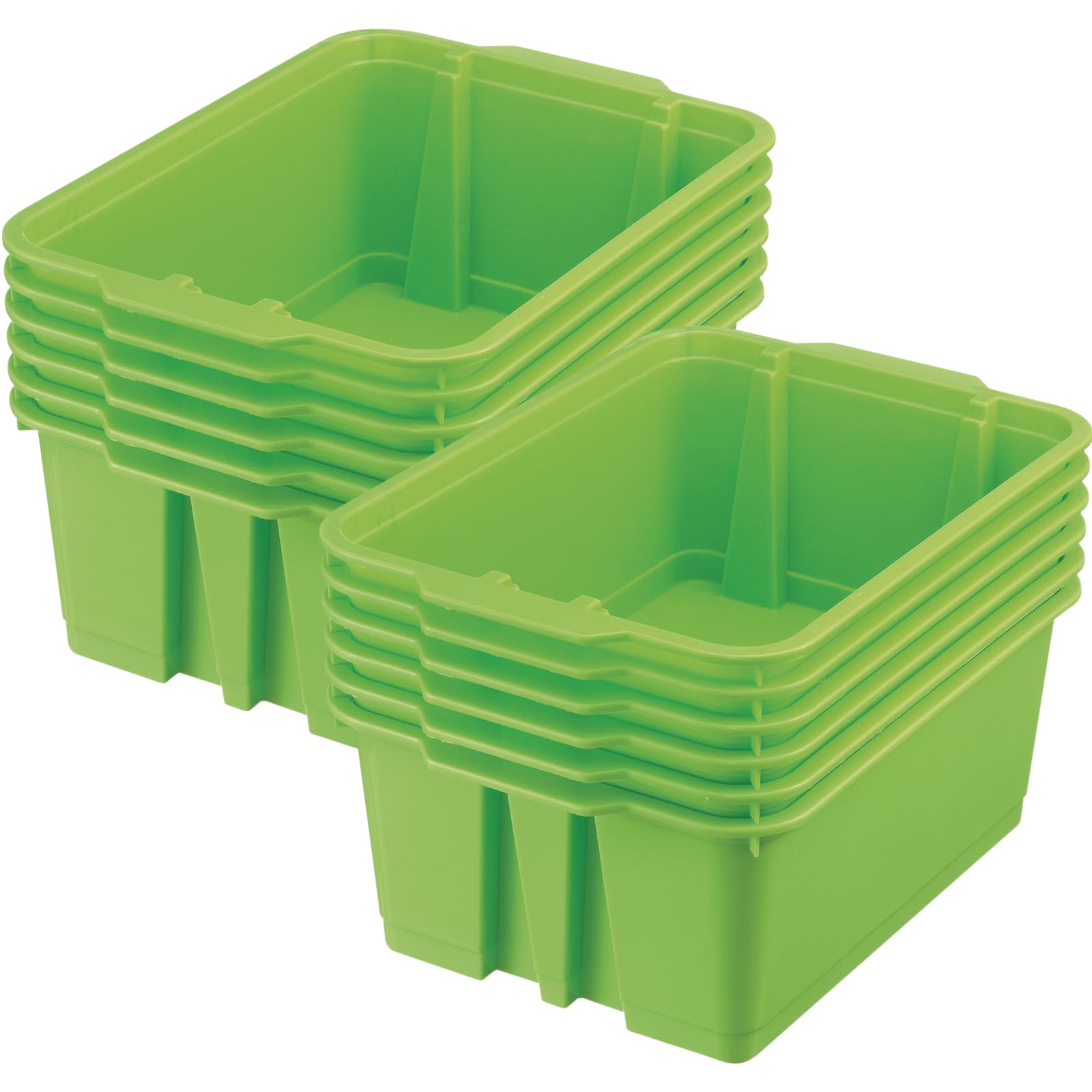 Stackable Plastic Book Bins & Organizer Baskets - 12-Pack Neon Green Classroom Storage Containers for Books, Toys, Supplies | Durable Home & School Organization Solutions for Shelves, Desks & Closets