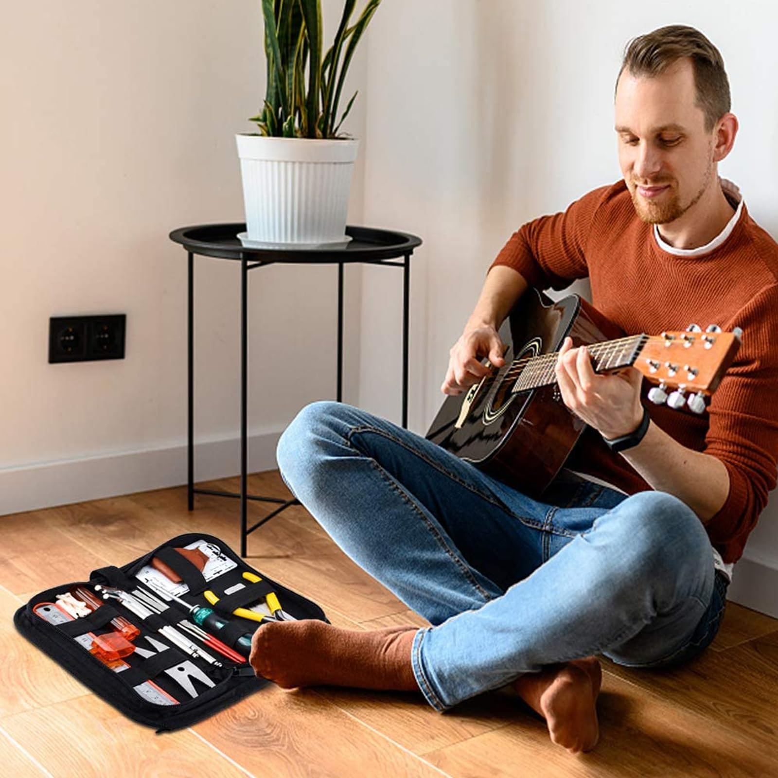 Foldable Guitar Accessory Organizer Bag - Black Storage Case for Picks, Strap, Capo & Strings | Easy Access Pockets | Perfect for Travel, Practice & Gig Storage