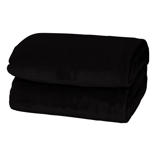 Premium Flannel Fleece Blanket - Ultra Soft & Lightweight Warm Bed Blanket for Sofa, Bed, Couch - Cozy Plush Throw Blanket (Black, Twin 65x90 cm) - Perfect for Winter Nights, Lounging & Home Decor
