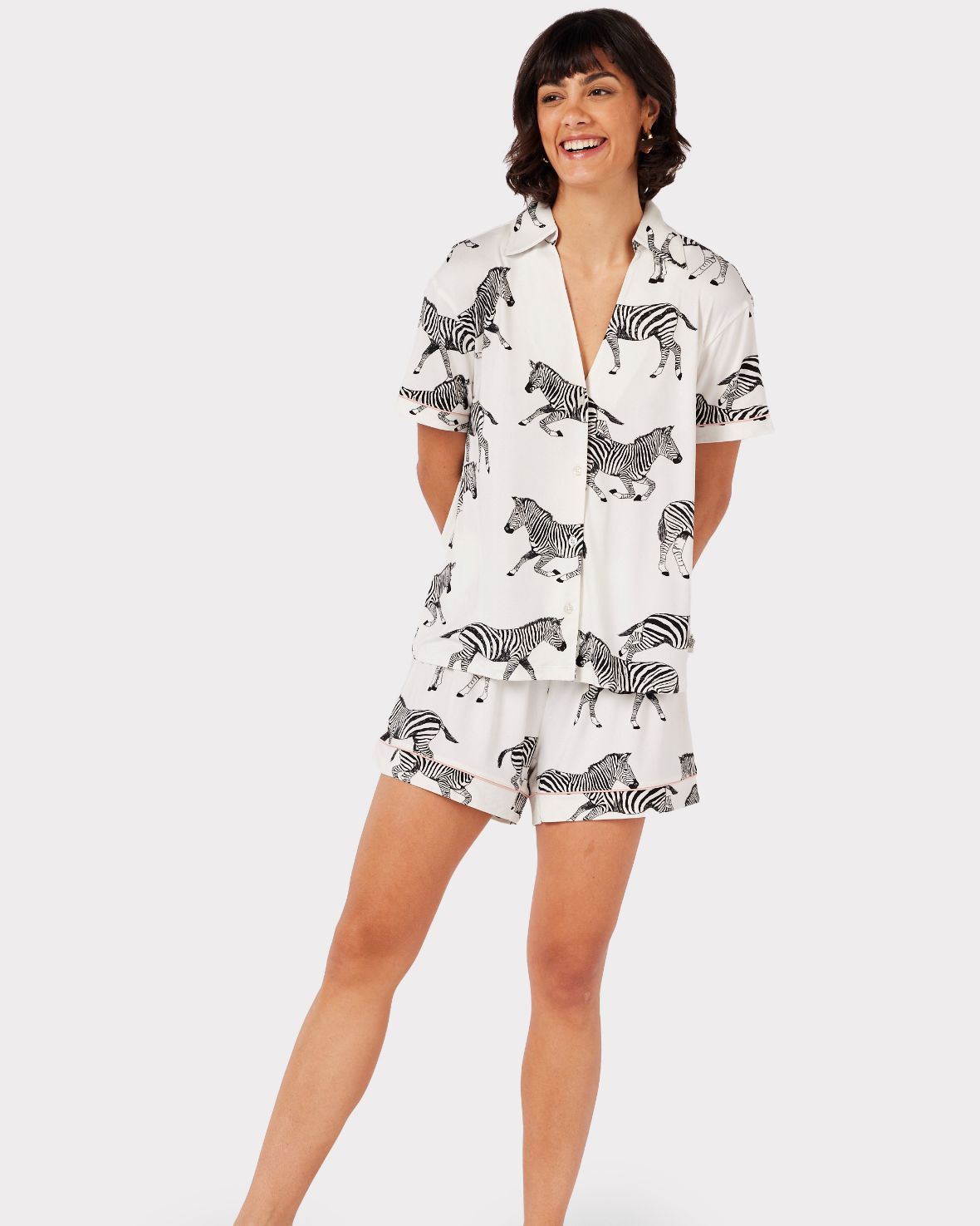 Zebra Print Short Pajama Set for Women - Soft & Comfortable Sleepwear - Perfect for Summer Nights, Lounging, and Travel