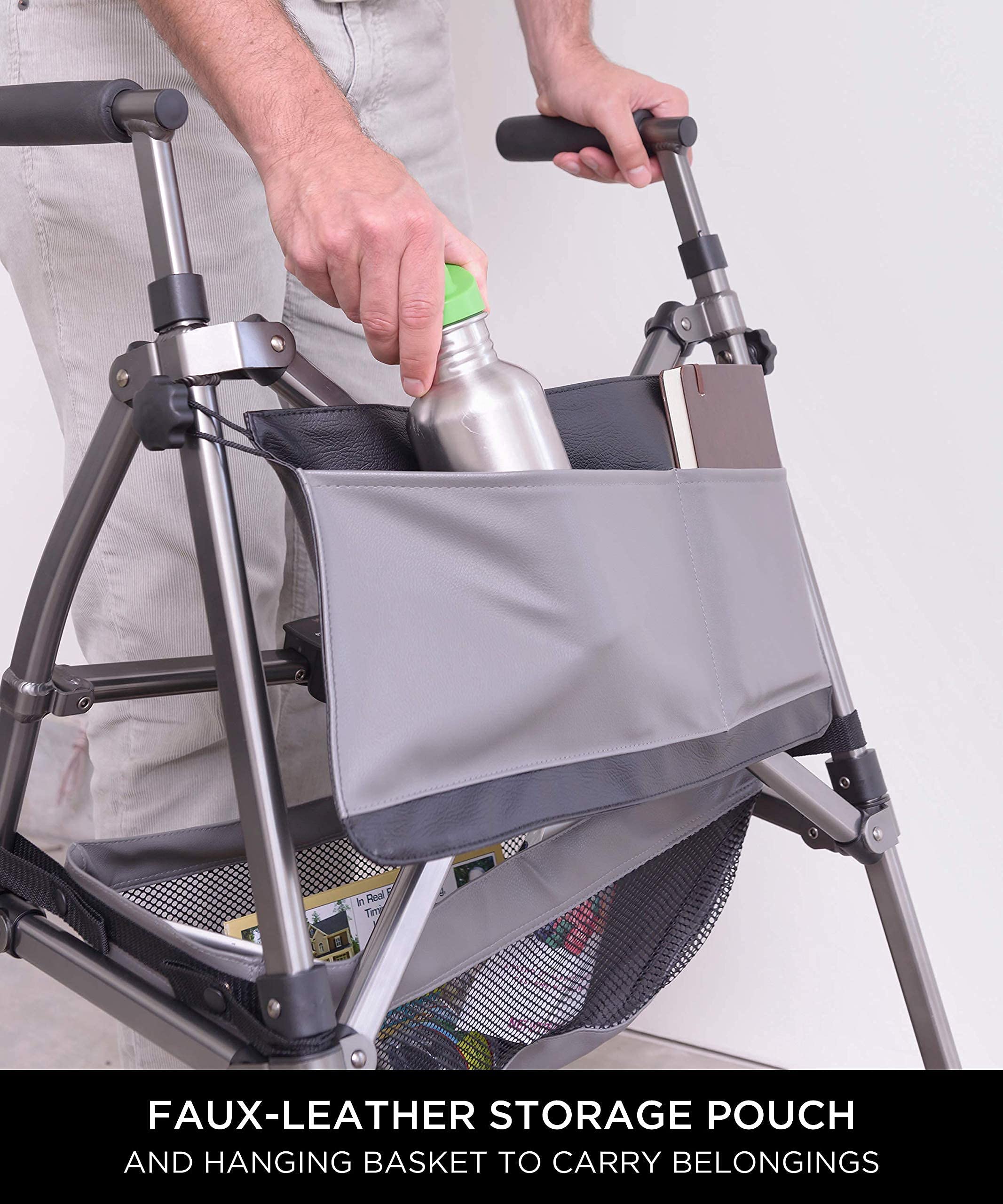 **Signature Life Elite Travel Walker - Lightweight Folding Rolling Walker with Swivel Wheels for Adults & Seniors | Compact Narrow Walking Aid | Height Adjustable with Ski Glides & Storage Pouch | Ideal for Indoor & Outdoor Mobility Assistance**