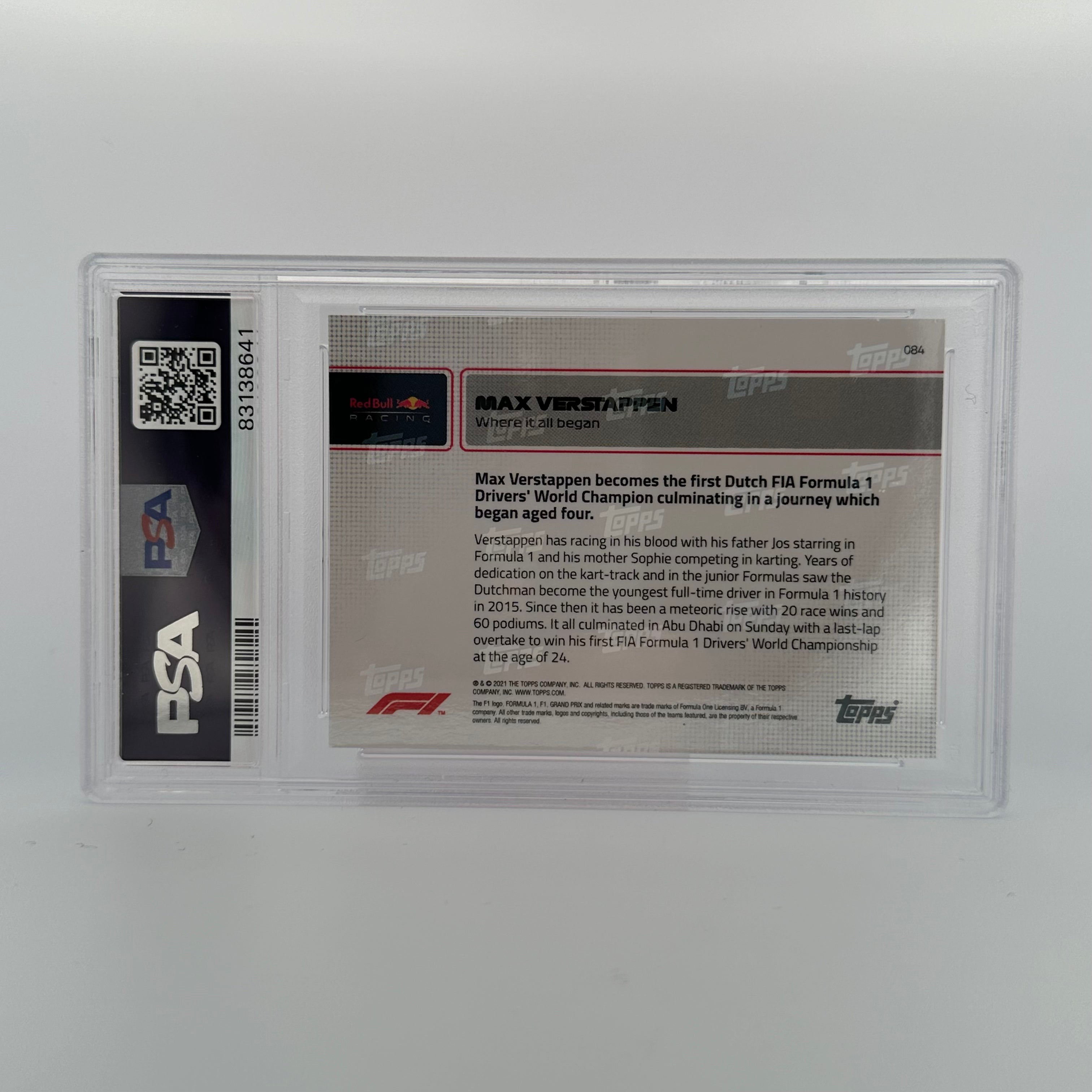 PSA 9 Graded 2003/10 Max Verstappen #84 Red Bull Racing Rookie Card - Perfect for F1 Collectors & Motorsport Memorabilia Displays