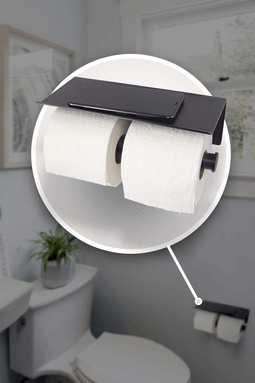 Modern Reversible Toilet Paper Holder with Phone Shelf - Oil Rubbed Bronze Double Roll Bathroom Organizer - Space Saving Design for Small Bathrooms, Powder Rooms & RVs