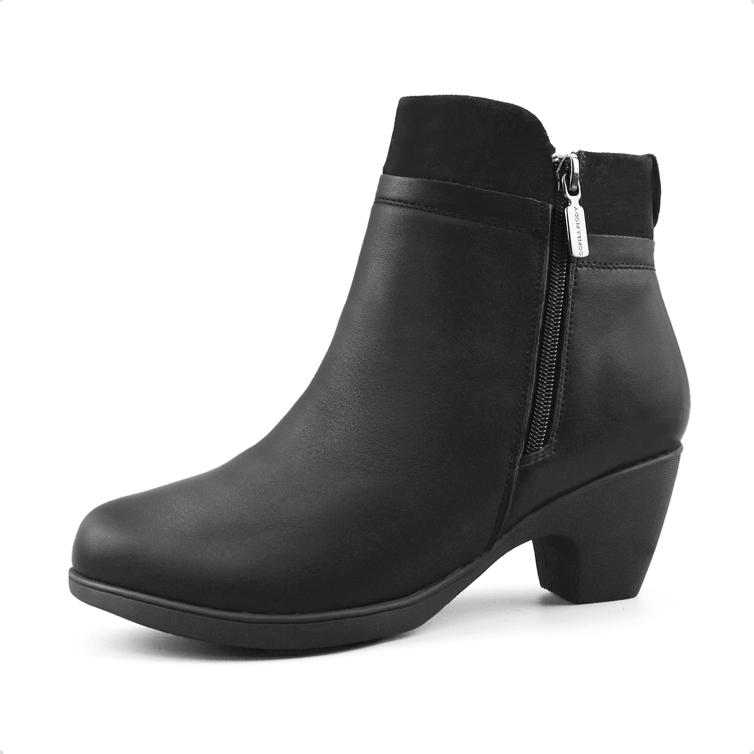 Comfy Moda Women's Genuine Leather Winter Ankle Boots - Waterproof Slip Resistant Comfortable Shoes for Office Work, Casual Wear & Winter Outfits