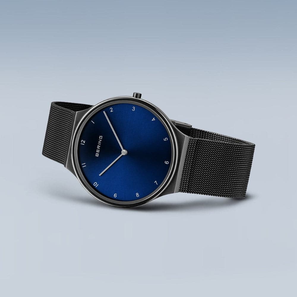 Bering Ultra Slim Women's Watch with Blue Dial & Black Milanese Strap 18440-227 - Elegant Dress Watch for Business, Office & Formal Occasions