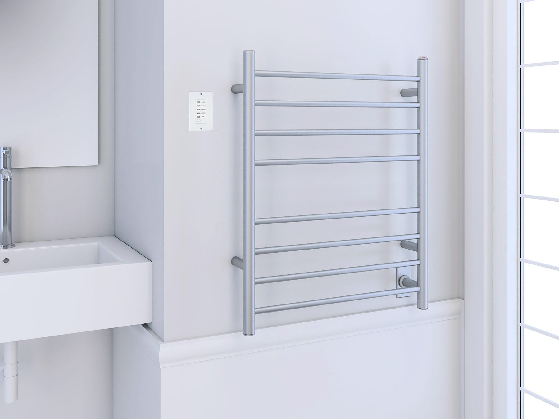 Premium Dual 8 Bar Hardwired & Plug-in Towel Warmer - Brushed Stainless Steel with Wall Timer - Perfect for Bathrooms, Spas & Luxury Home Heating