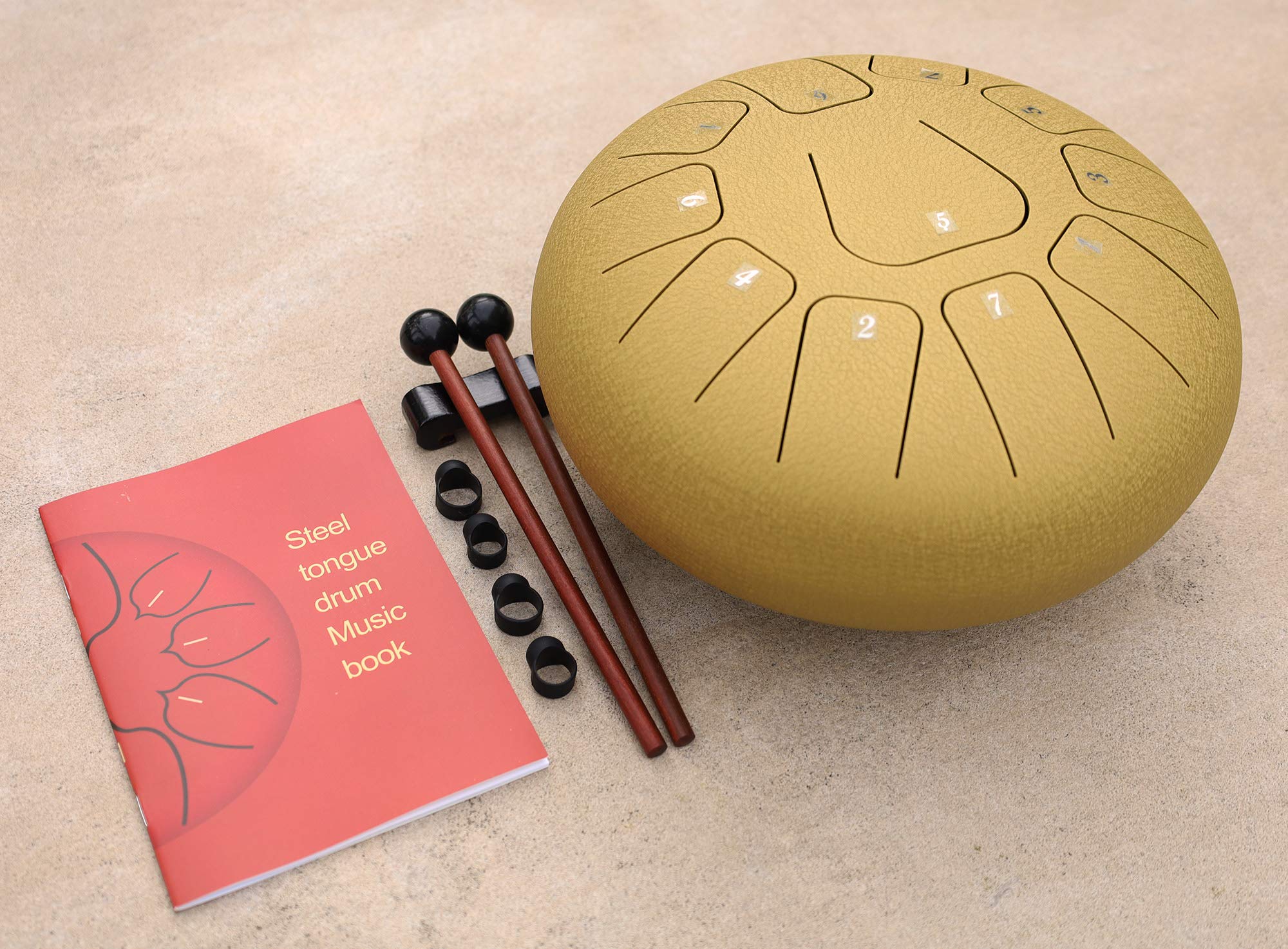 11-Note 10-Inch Steel Tongue Drum | Handpan Drum & Chakra Percussion Instrument with Pouch, Instruction Book, Mallets & Finger Picks (Yellow) - Perfect for Meditation, Sound Therapy, Music Education & Relaxation