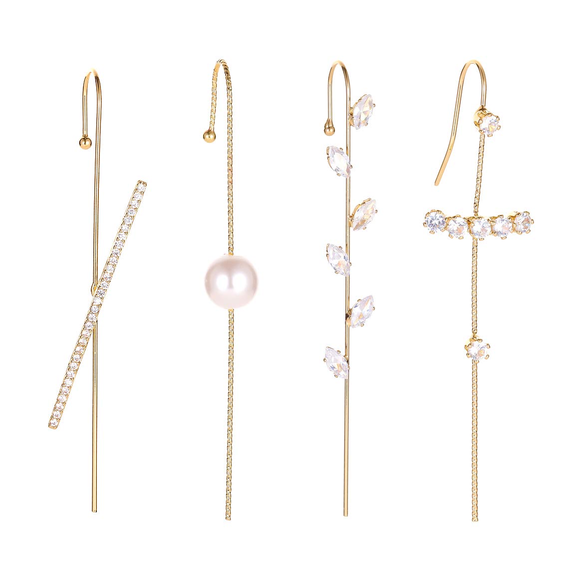 Hypoallergenic Gold Ear Cuffs for Women - Crawler Hook Earrings with Pearl & Cubic Zirconia Rhinestones | Elegant Hoop Climber Ear Wraps for Parties, Weddings & Daily Wear