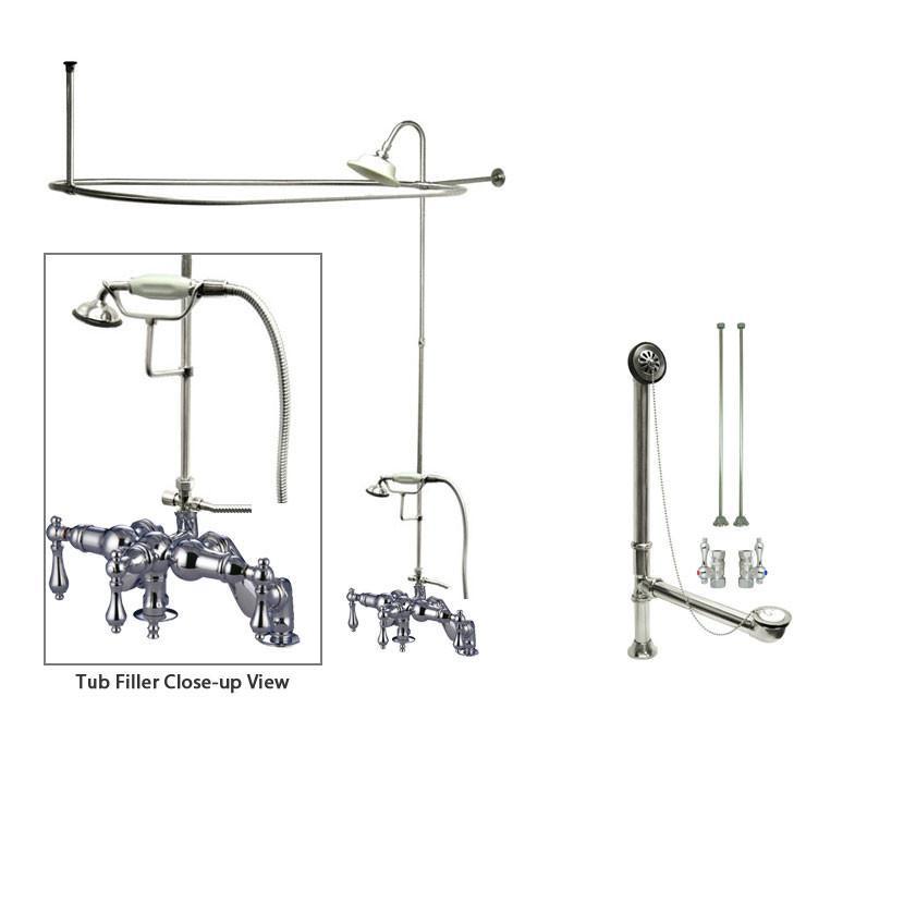 Vintage Chrome Clawfoot Bathtub Faucet with Shower Kit & Enclosure Curtain Rod - 620T1CTS - Perfect for Antique Bathroom Renovations & Freestanding Tub Installations