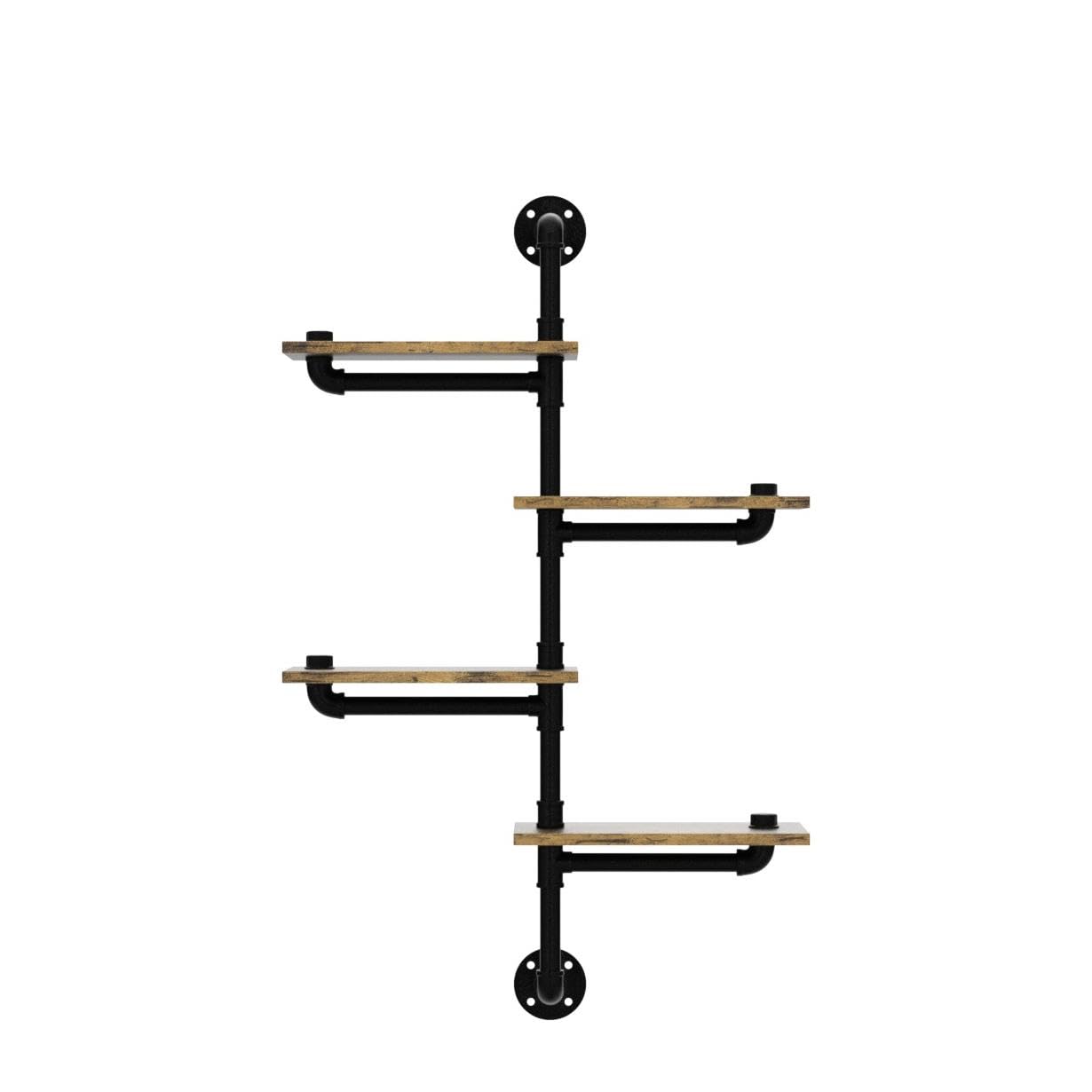 Industrial Pipe Shelving Kit with Wood Planks - Wall Mounted Floating Shelves for Kitchen, Bar, Living Room & Office - Rustic Corner Shelf for Home Decor & Storage