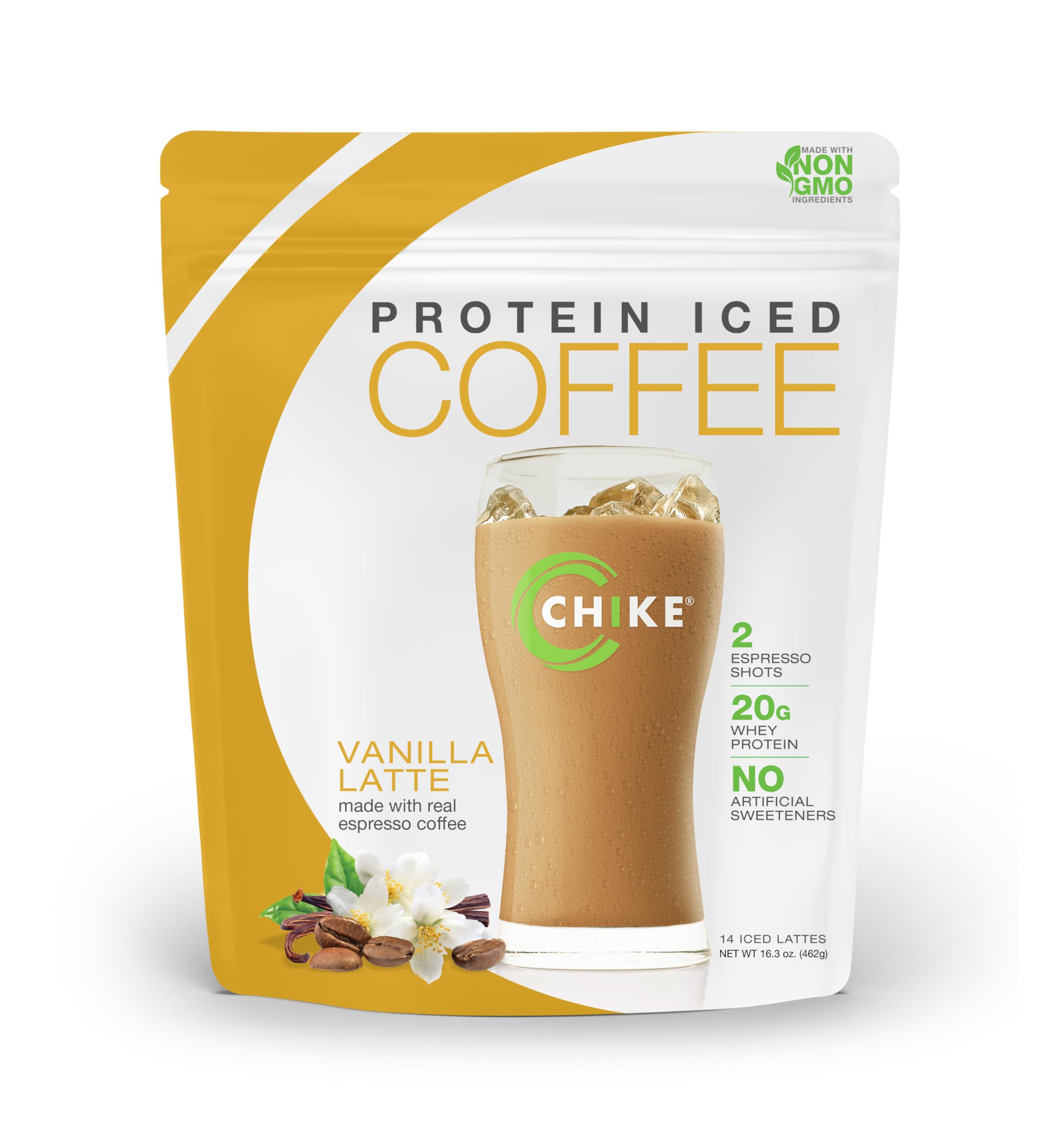 CHIKE Natural Vanilla Latte High Protein Iced Coffee - 20g Protein, 2 Shots Espresso, Low Sugar (3g), Keto & Gluten Free - 14 Servings (16.3oz) | Perfect for Post-Workout Recovery, Office Energy Boost & Keto Diet
