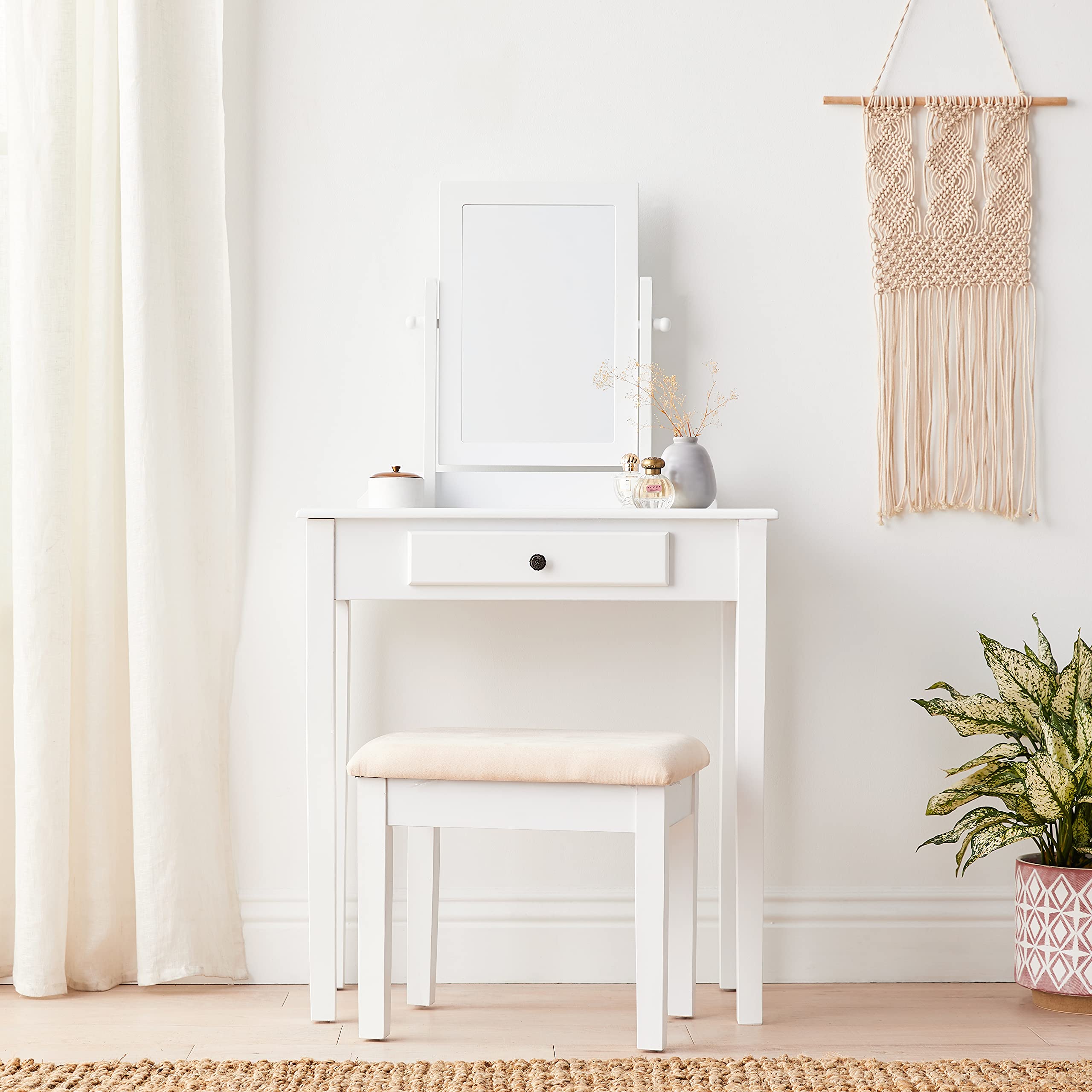 Frenchi Home Furnishing Vanity Set with Mirror - White Makeup Dressing Table for Bedroom & Bathroom Organization