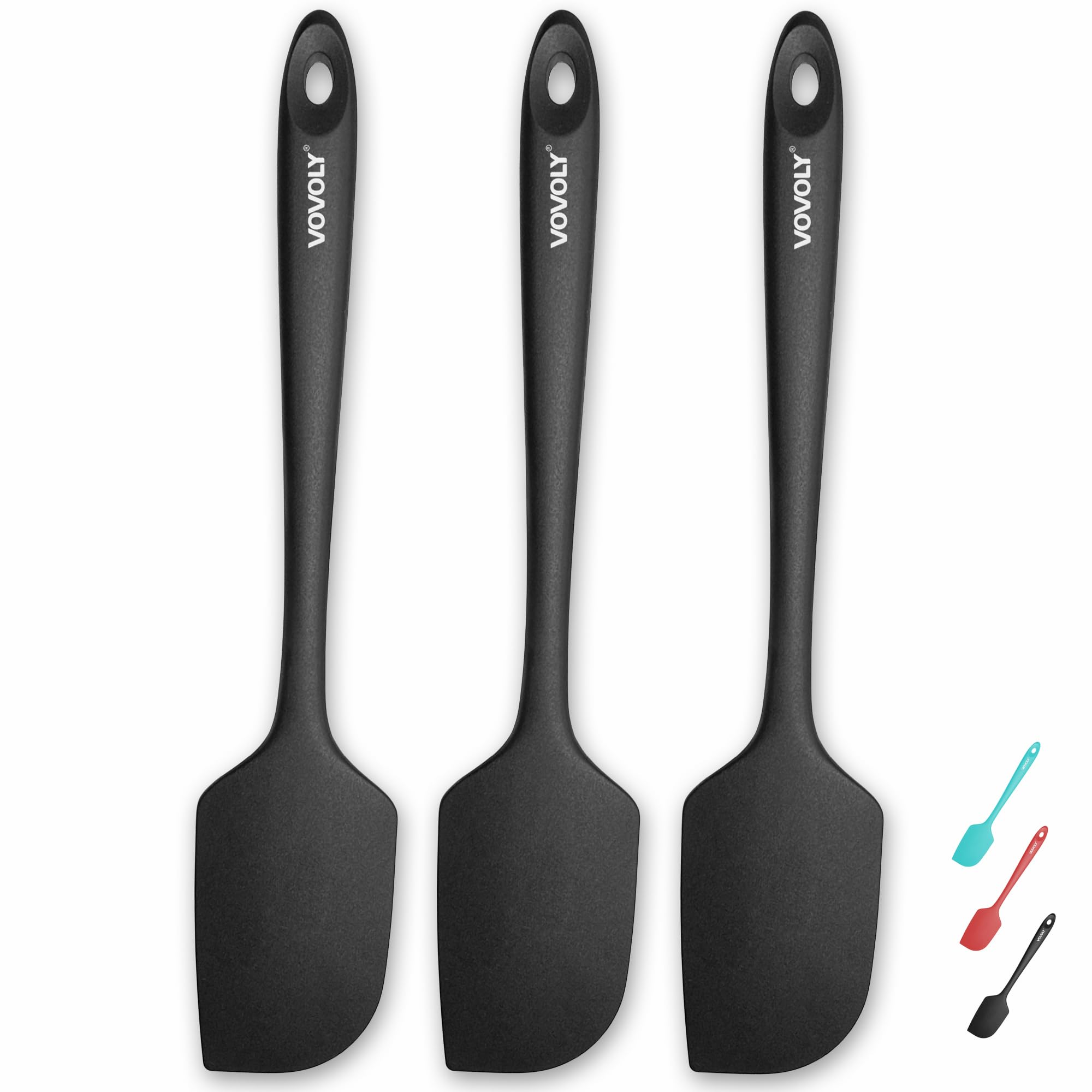 High Heat Resistant Silicone Spatula Set - 600°F Safe Baking & Cooking Utensils, Non-Stick Scraping & Mixing Tools, BPA-Free Kitchen Spatulas (3 Pack, 11.2 Inch, Black) - Perfect for Baking Cakes, Cooking Sauces, and Mixing Batters