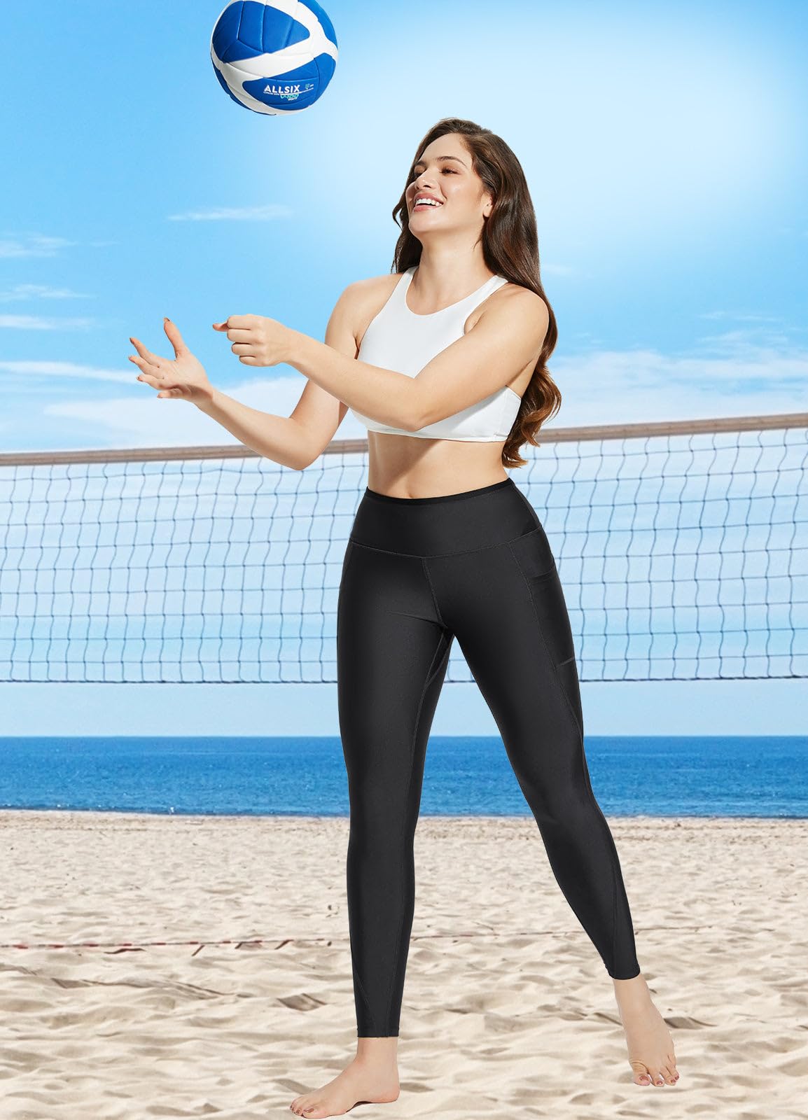 BALEAF Women's High Waisted Swim Leggings UPF 50+ Sun Protection Swim Pants with Pockets - Perfect for Swimming, Beach, Surfing & Water Sports