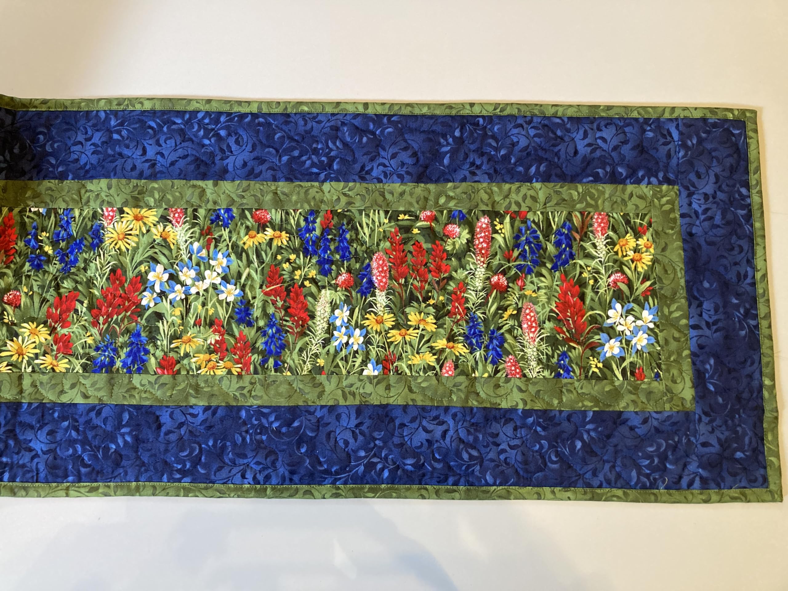 TahoeQuilts Handmade Floral Table Runner - 13x48 Inch Reversible Summer Table Mat with Wildflowers in Red, Blue & Yellow - Perfect for Dining Tables, Coffee Tables & Living Room Decor