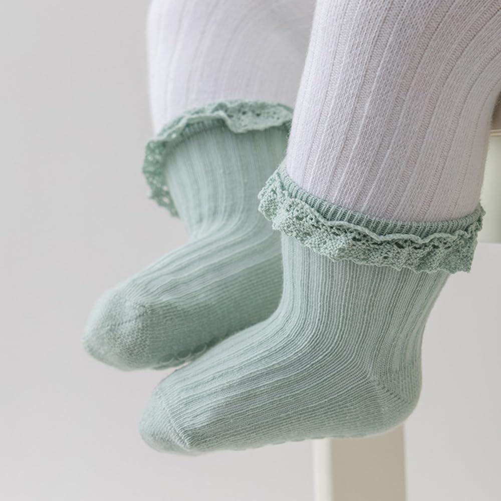 DRESHOW BQUBO Baby Girls Non-Slip Socks - Cute Ruffled Ankle Grip Socks for Infants & Toddlers | Soft & Safe for Crawling, Playtime & First Steps