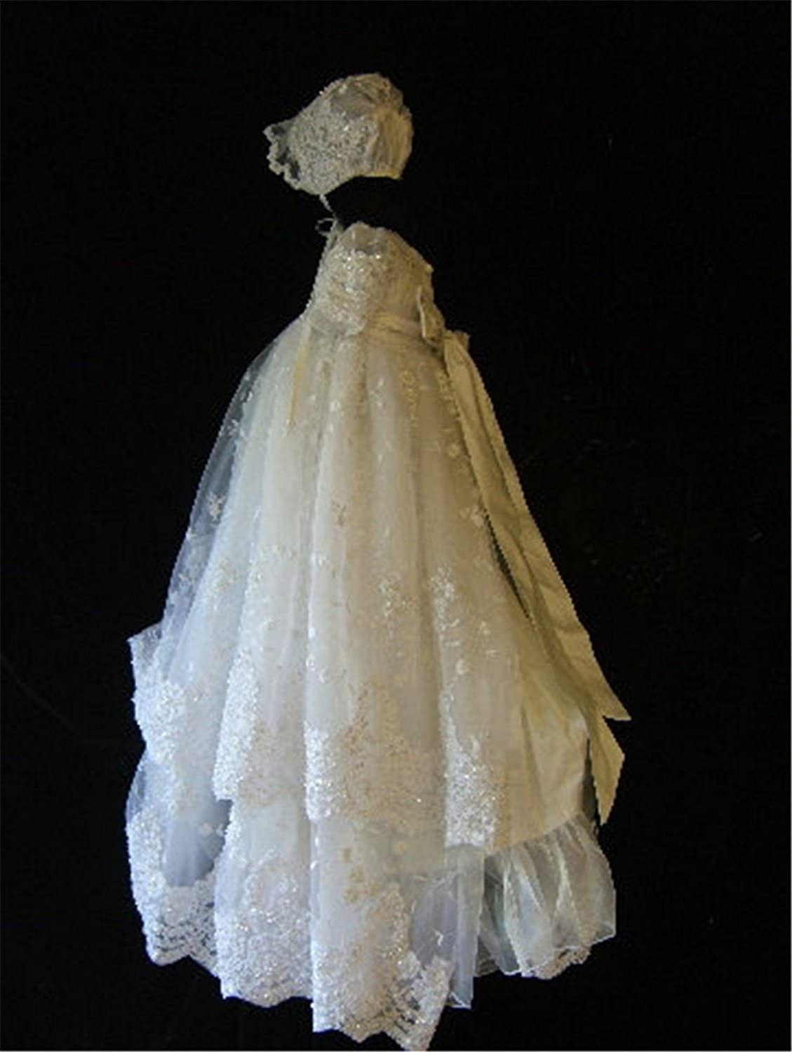 Elegant 2-Layer Ivory Long Christening Gowns for Baby Girls - Perfect for Baptism, First Communion & Special Occasions