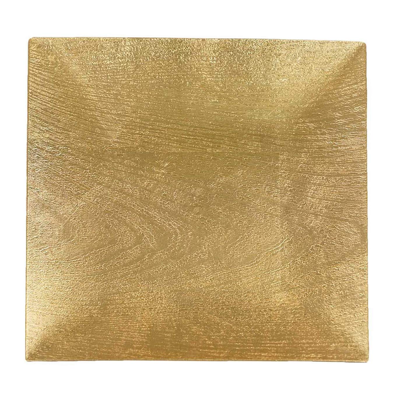 Tiger Chef Gold Square Charger Plates Set of 12 - Elegant Wooden Texture Dinner Plate Chargers for Weddings, Parties & Formal Dining - Perfect for Table Decor, Buffet Settings & Special Occasions