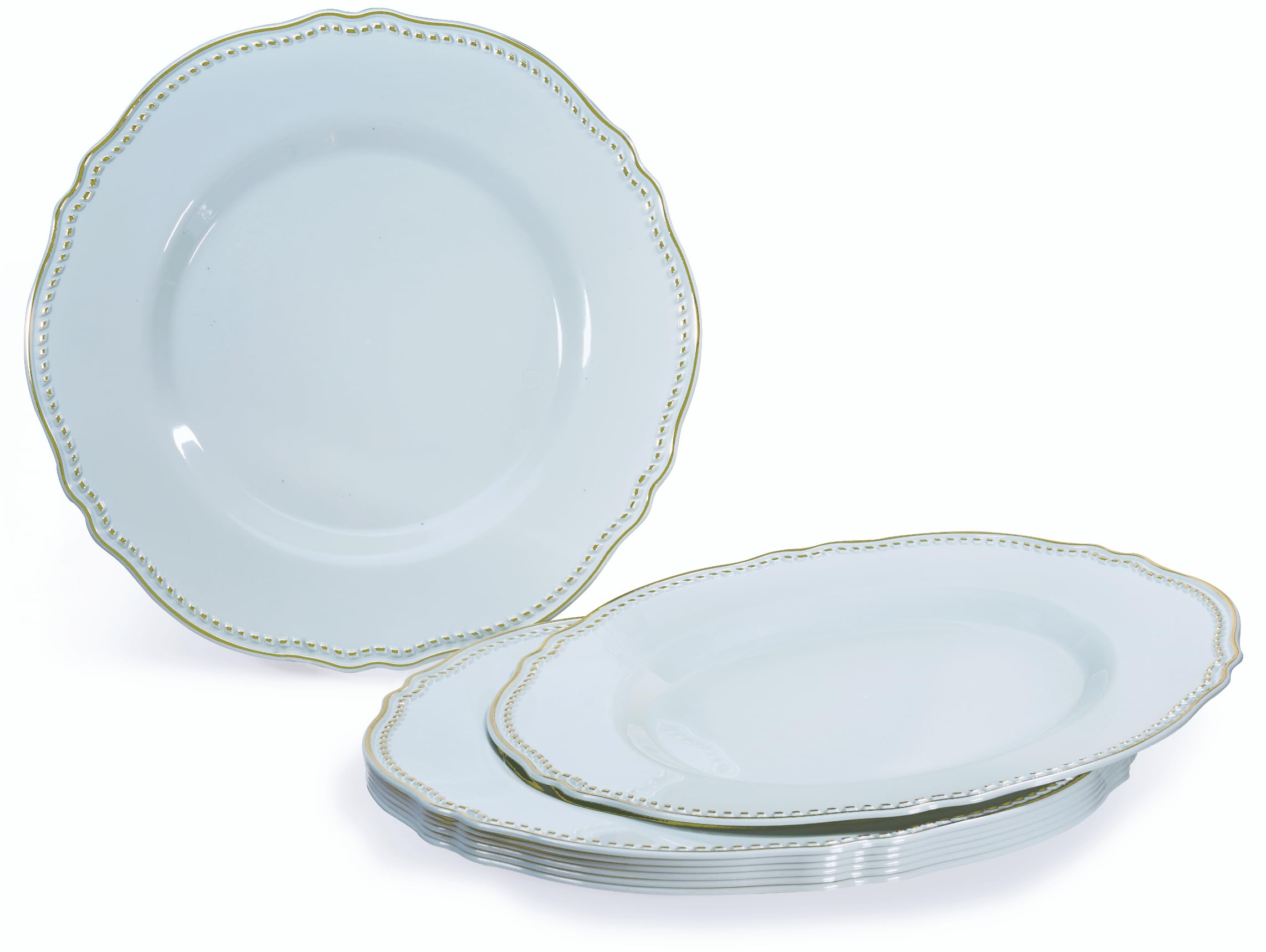 OCCASIONS 120-Pack Heavyweight Disposable Plastic Plates for Weddings & Parties - 10.25'' Dinner Plates in Rochelle Blue & Gold - Elegant Tableware for Bridal Showers, Baby Showers & Special Events