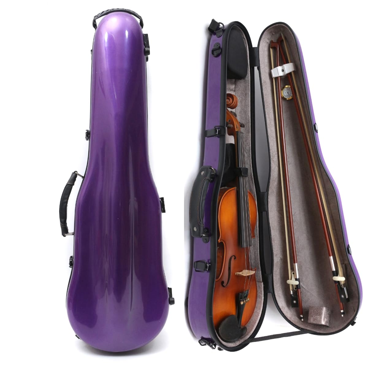 Premium 4/4 Violin Hard Case - Carbon Fiber Lightweight Triangular Design with Adjustable Back Straps & External Accessory Storage Bag (Purple) - Perfect for Travel, School & Professional Musicians