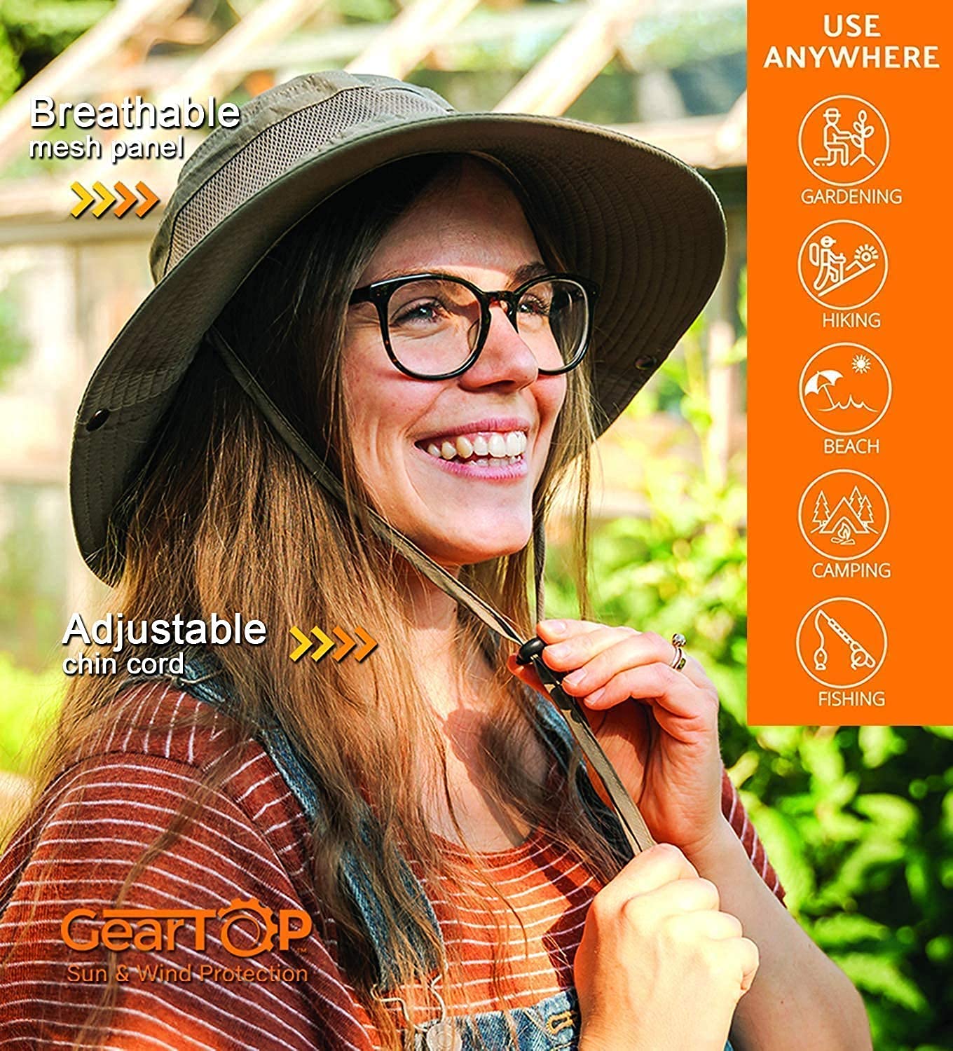 GearTOP UPF 50+ Sun Hat for Men - Wide Brim Explorer Hat with Neck Flap & Adjustable Chin Strap - Outdoor Hiking, Fishing, Beach, Gardening Sun Protection Hat