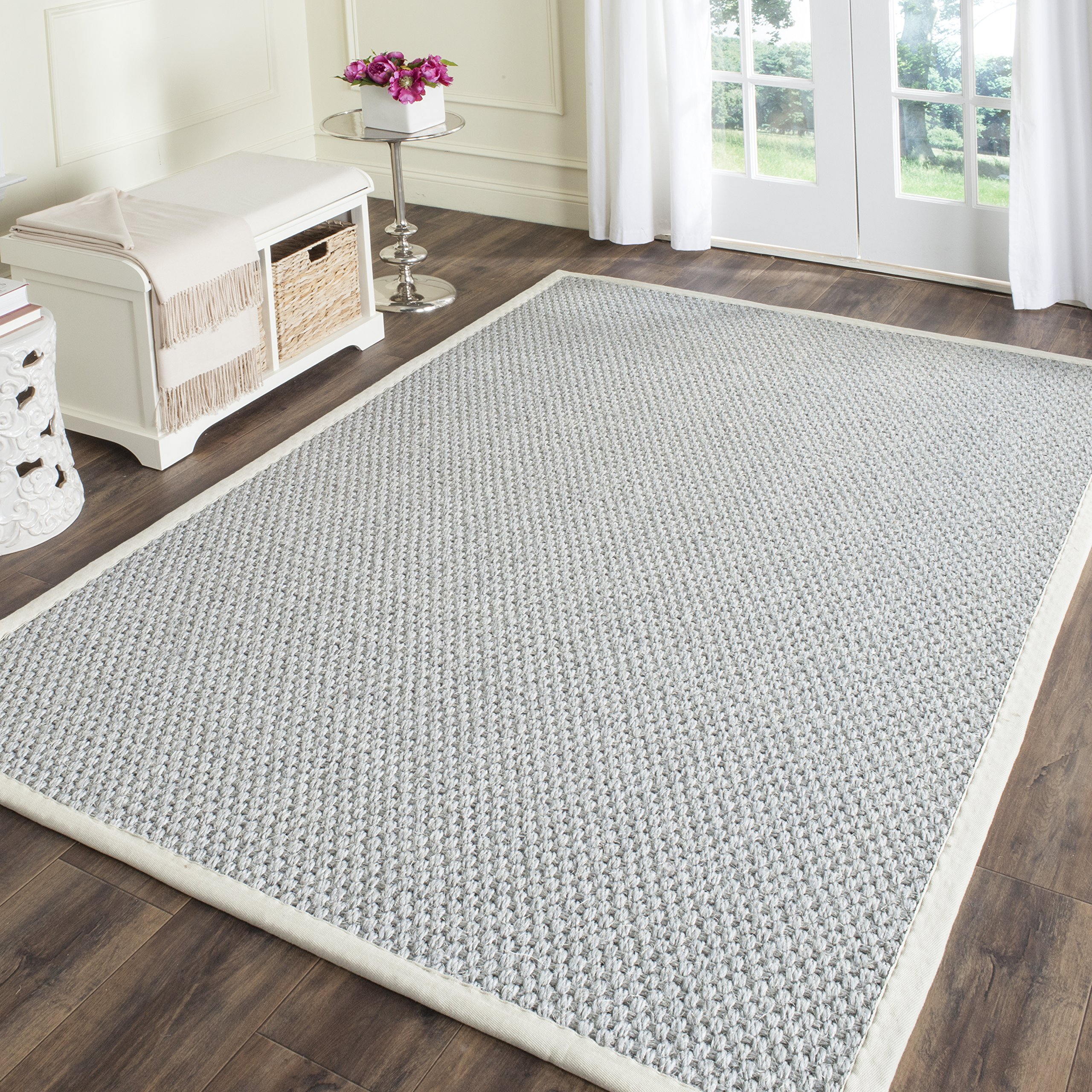 SAFAVIEH Natural Fiber Collection Area Rug - 8' x 10', Silver & Grey Sisal Design, Easy Care Jute Rug for High Traffic Areas - Perfect for Living Room, Bedroom, Office & Entryway (NF463B)