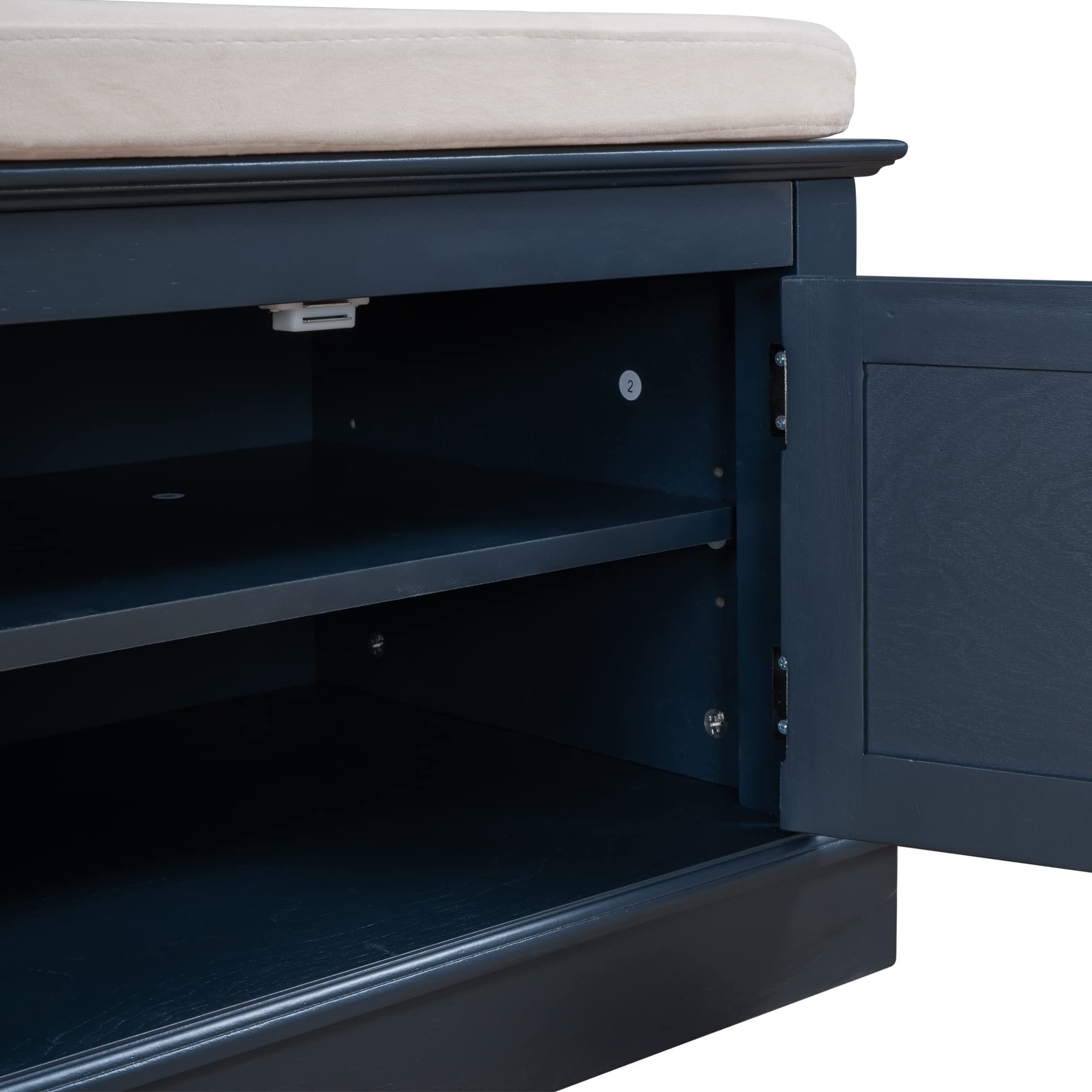 Farmhouse Style Rectangular Fabric Storage Ottoman Bench - Upholstered Entryway Shoe Bench with Tufted Design, Removable Cushion & Adjustable Shelves - Perfect for Living Room, Bedroom, or Hallway Organization