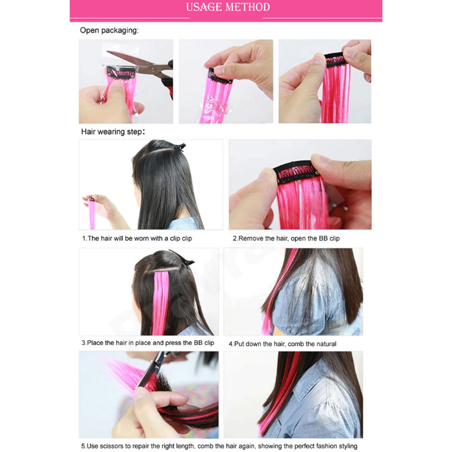 22 Inch Straight Clip-in Hair Extensions for Women - Pink Highlighted Human Hair for Party, Cosplay & Wedding (Pack of 4) | Perfect for Daily Styling, Special Events & Costume Looks