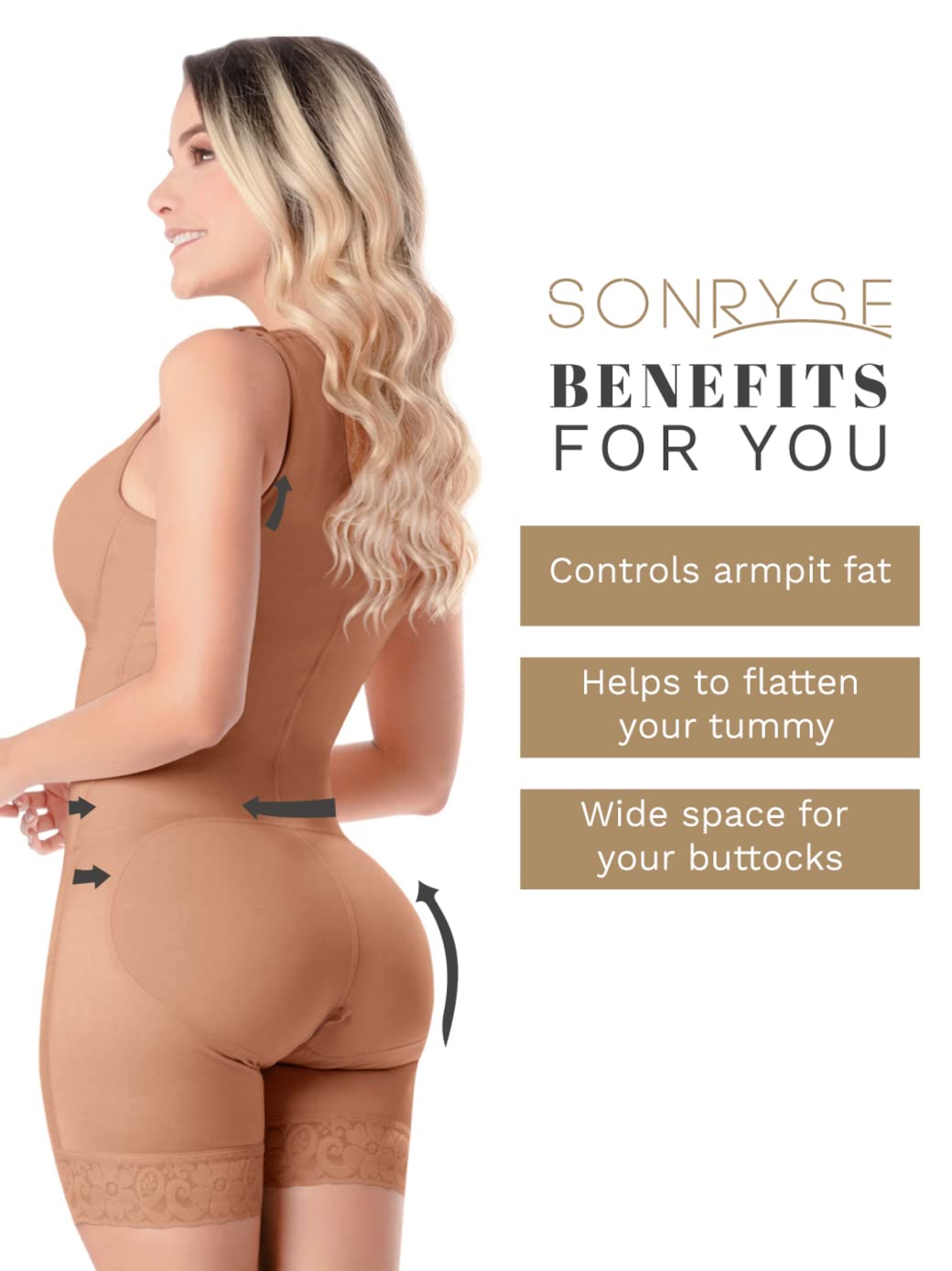 Sonryse TR53ZL Colombian Shapewear for Women - Post-Surgery Fajas Reductoras, BBL & Liposuction Recovery Girdle - Tummy Control & Butt Lifting Waist Trainer for Body Shaping (Ideal for Postpartum, Workouts & Special Occasions)