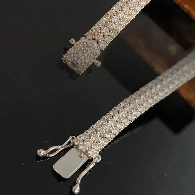 18K White Gold 6.5ct Real Diamond Luxury Bracelet for Women - Elegant Three-Line Design Wedding, Engagement & Party Jewelry Gift - Perfect for Anniversary, Valentine's Day & Special Occasions