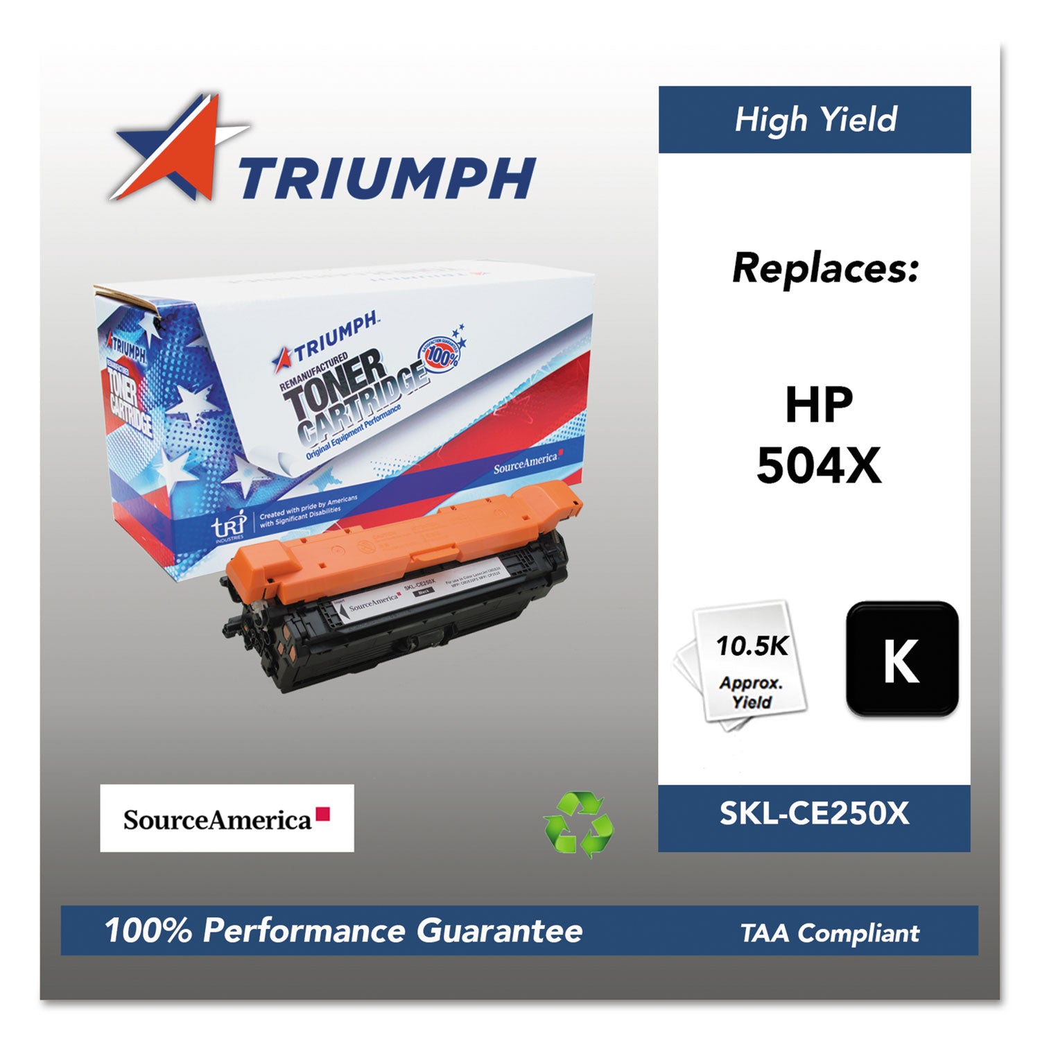 High Yield Remanufactured CE250X (504X) Black Toner Cartridge - 10,500 Page Yield | Compatible with HP Printers for Office & Home Use