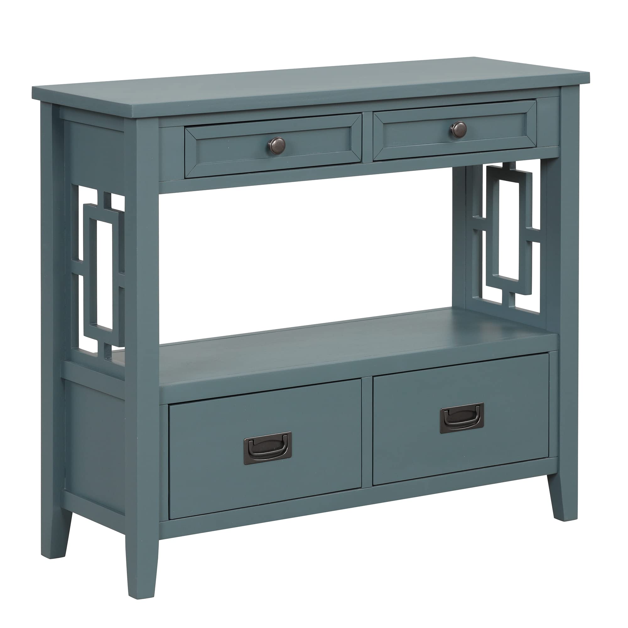 Quarte Retro Style Console Table - Entryway Hallway Sofa Table with 4 Drawers & 1 Shelf, Thick Wood Accent Side Table for Living Room, Bedroom - Easy Assembly (Light Blue) | Perfect for Small Spaces, Apartment Decor & Farmhouse Style Homes