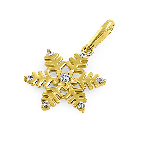 14K Yellow Gold Snowflake CZ Pendant Necklace - Elegant Cubic Zirconia Christmas Jewelry Gift for Women - Perfect for Holiday Parties, Weddings & Special Occasions