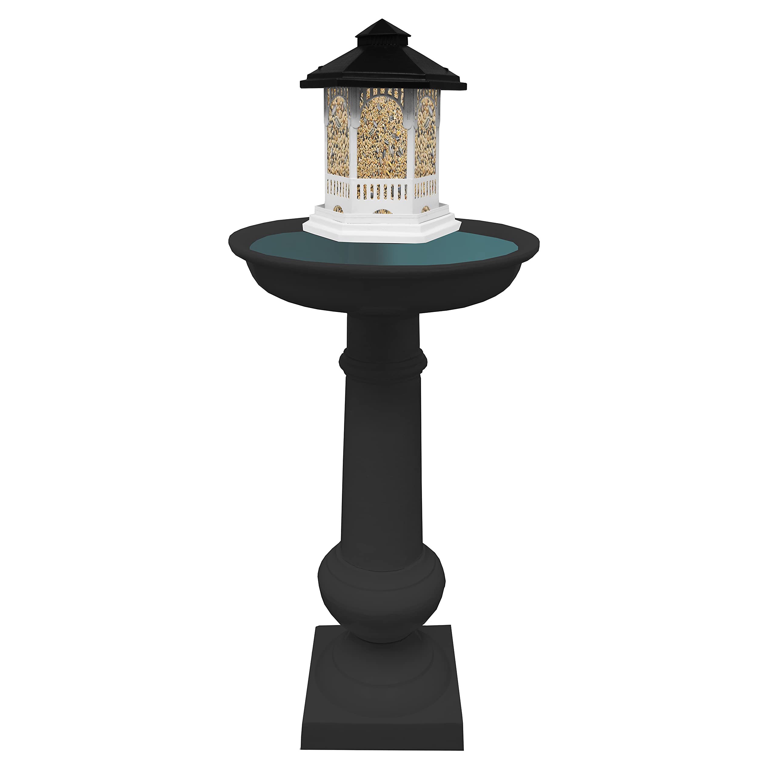 Modern 40-inch Round Black Cast Aluminum Bird Bath and Feeder Combo - Durable Outdoor Garden Decor for Attracting Birds
